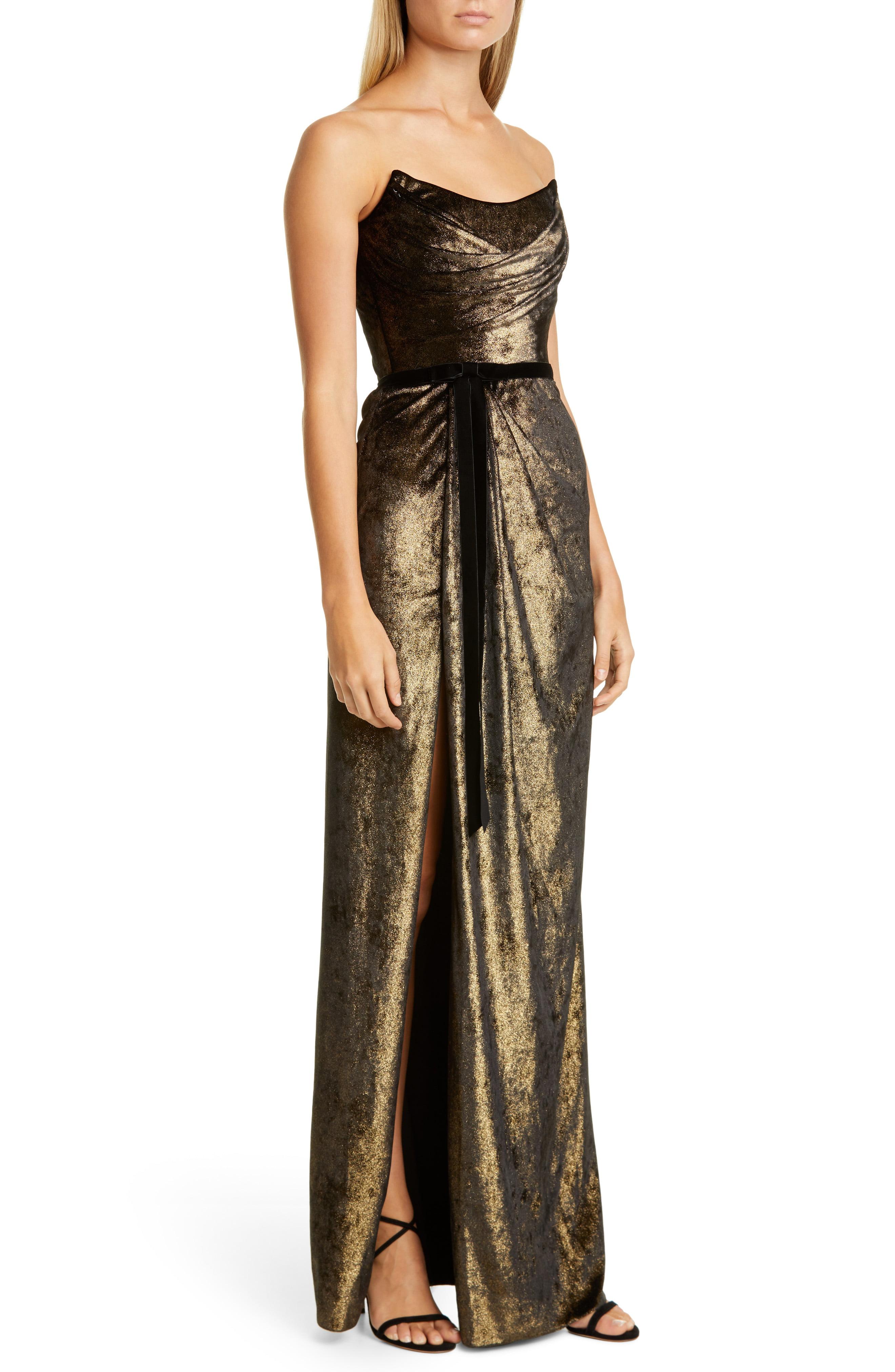 Marchesa notte Strapless Foiled Velvet 