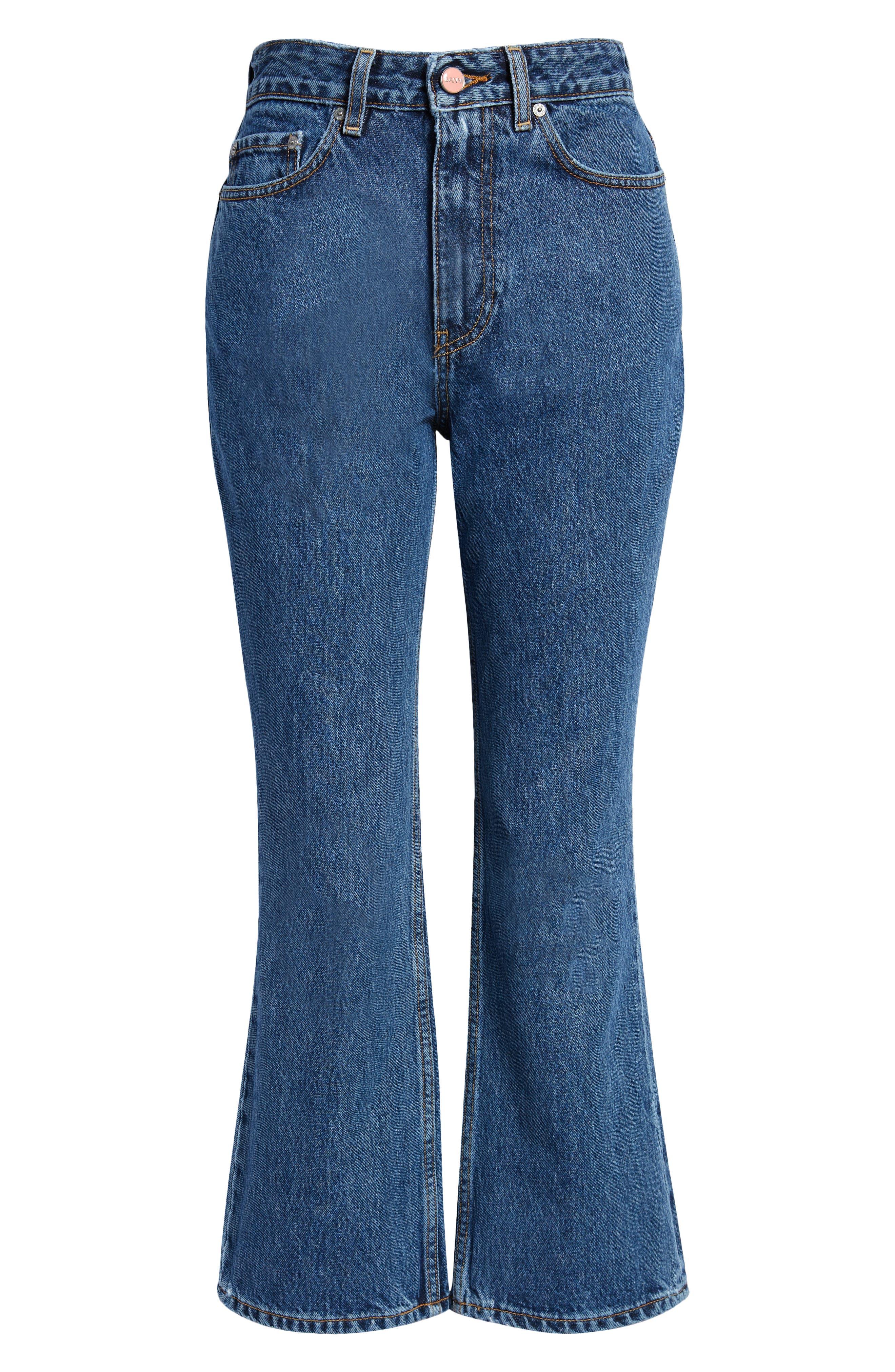 Ganni Betzy Crop Kick Flare Jeans in Blue Lyst