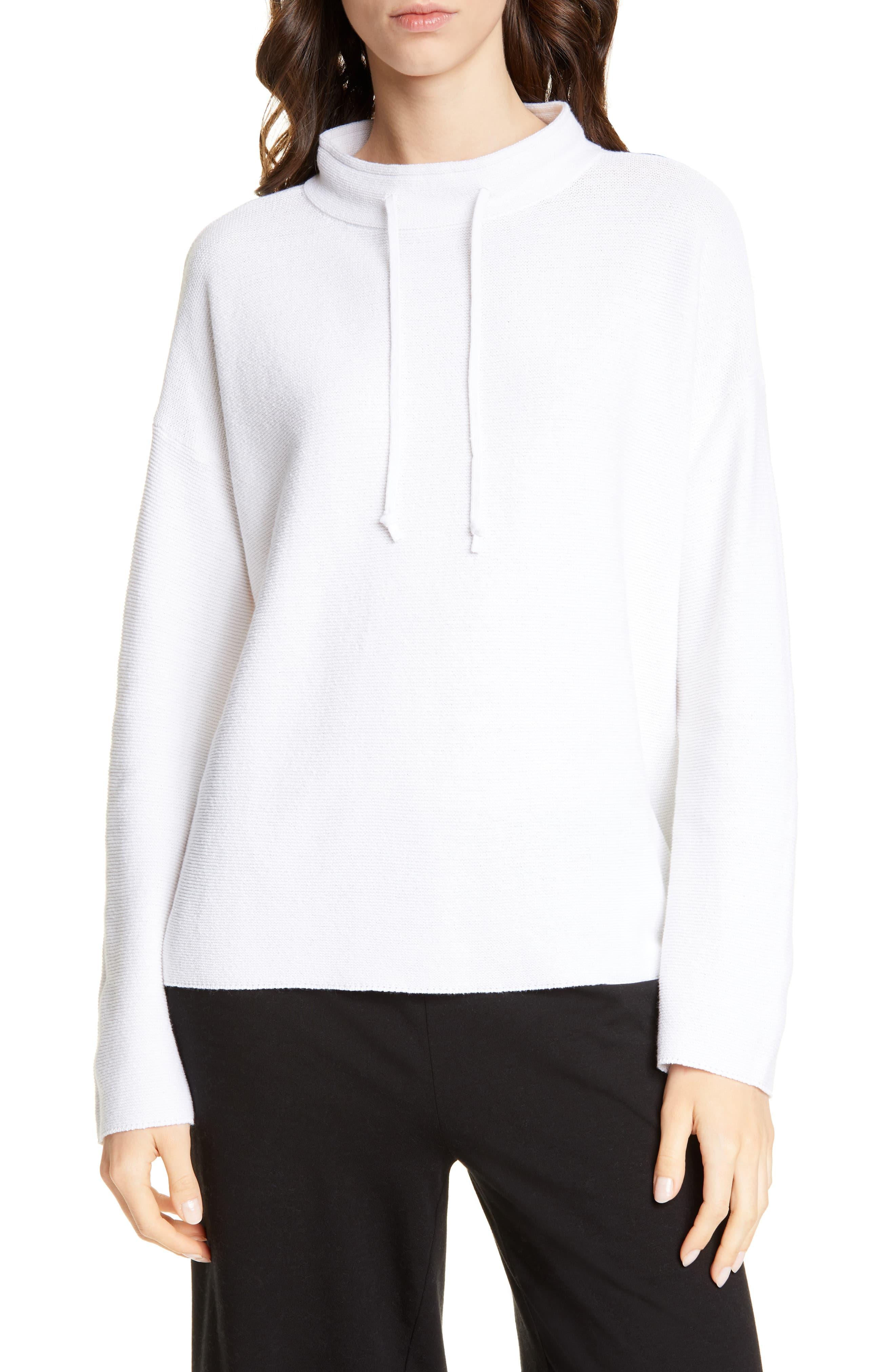 Eileen Fisher Funnel Neck Rib Sweater in White - Lyst