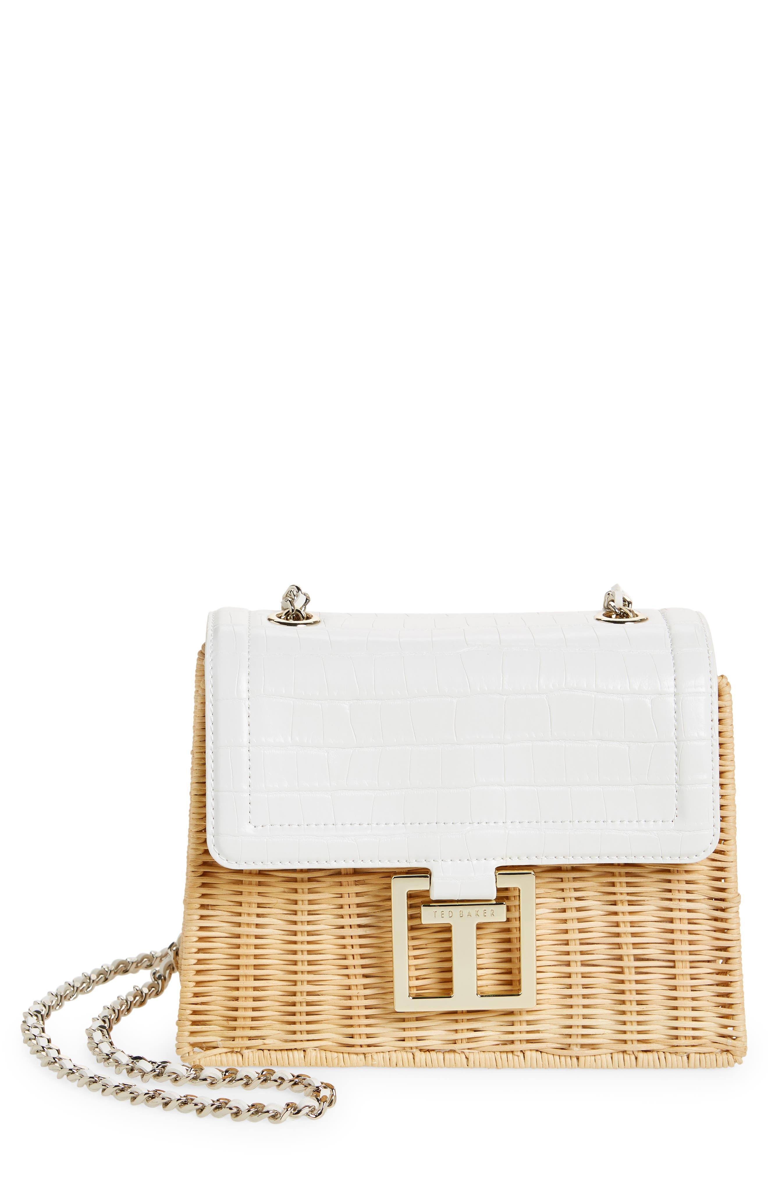 Ted Baker Jaylisi Croc Embossed Faux Leather & Rattan Convertible Shoulder Bag in White | Lyst