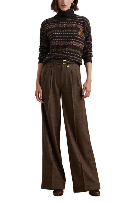 Ralph Lauren Check Wool Wide Leg Pants in Brown | Lyst