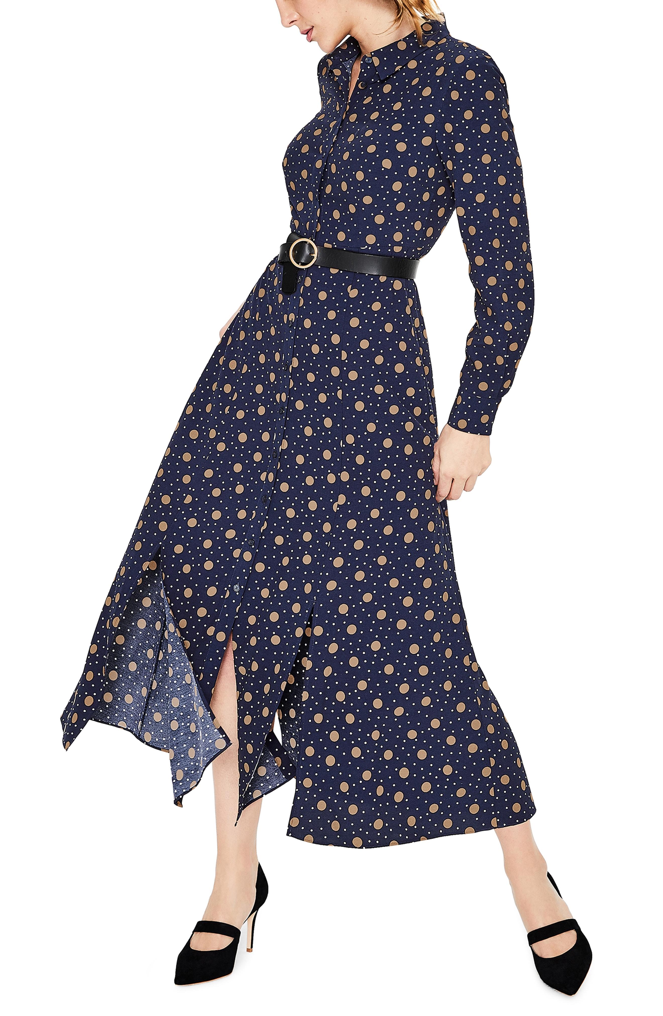 polka dot midi shirt dress