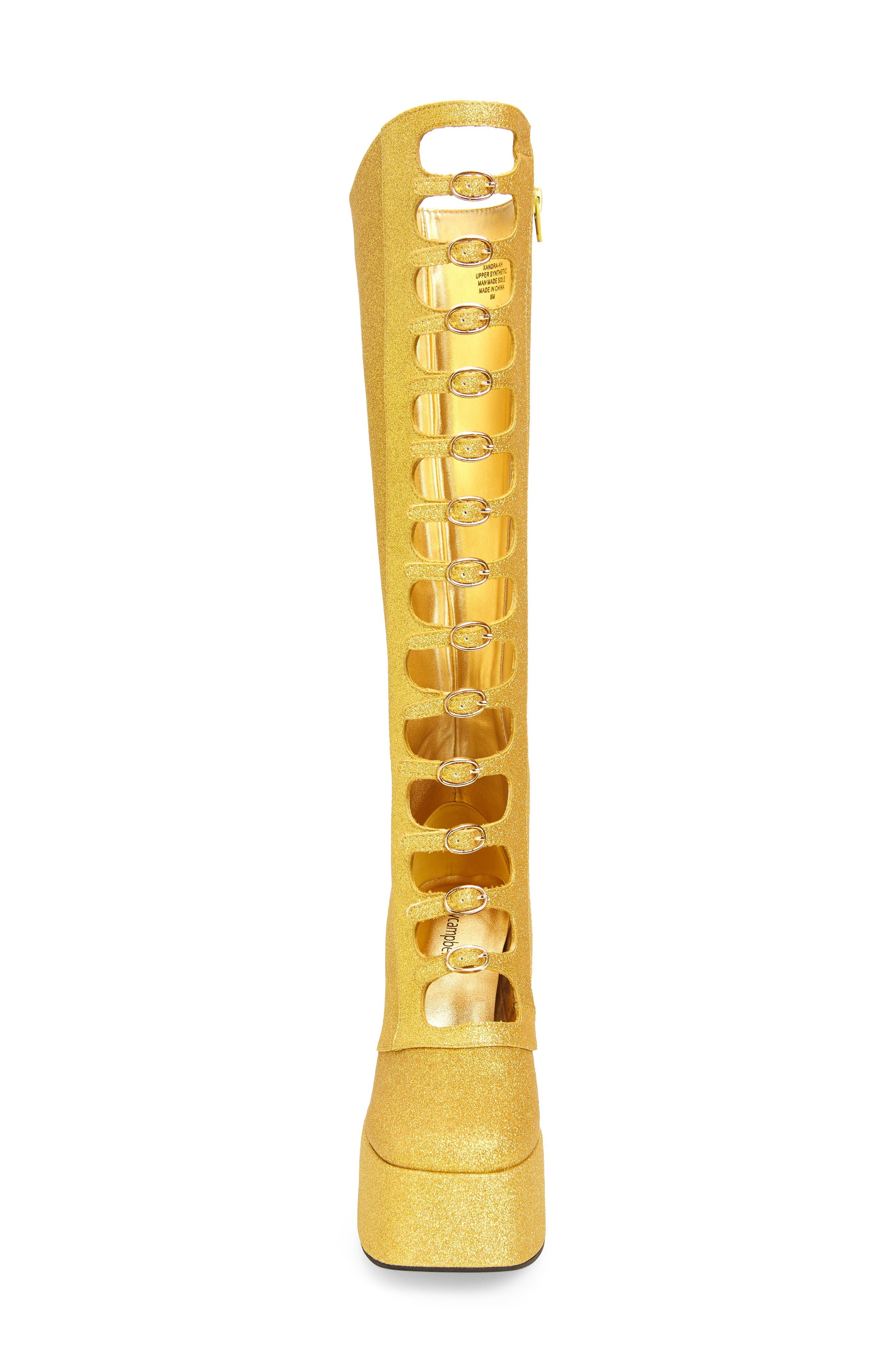 Jeffrey Campbell Xandra Knee High Platform Boot In Gold Glitter At