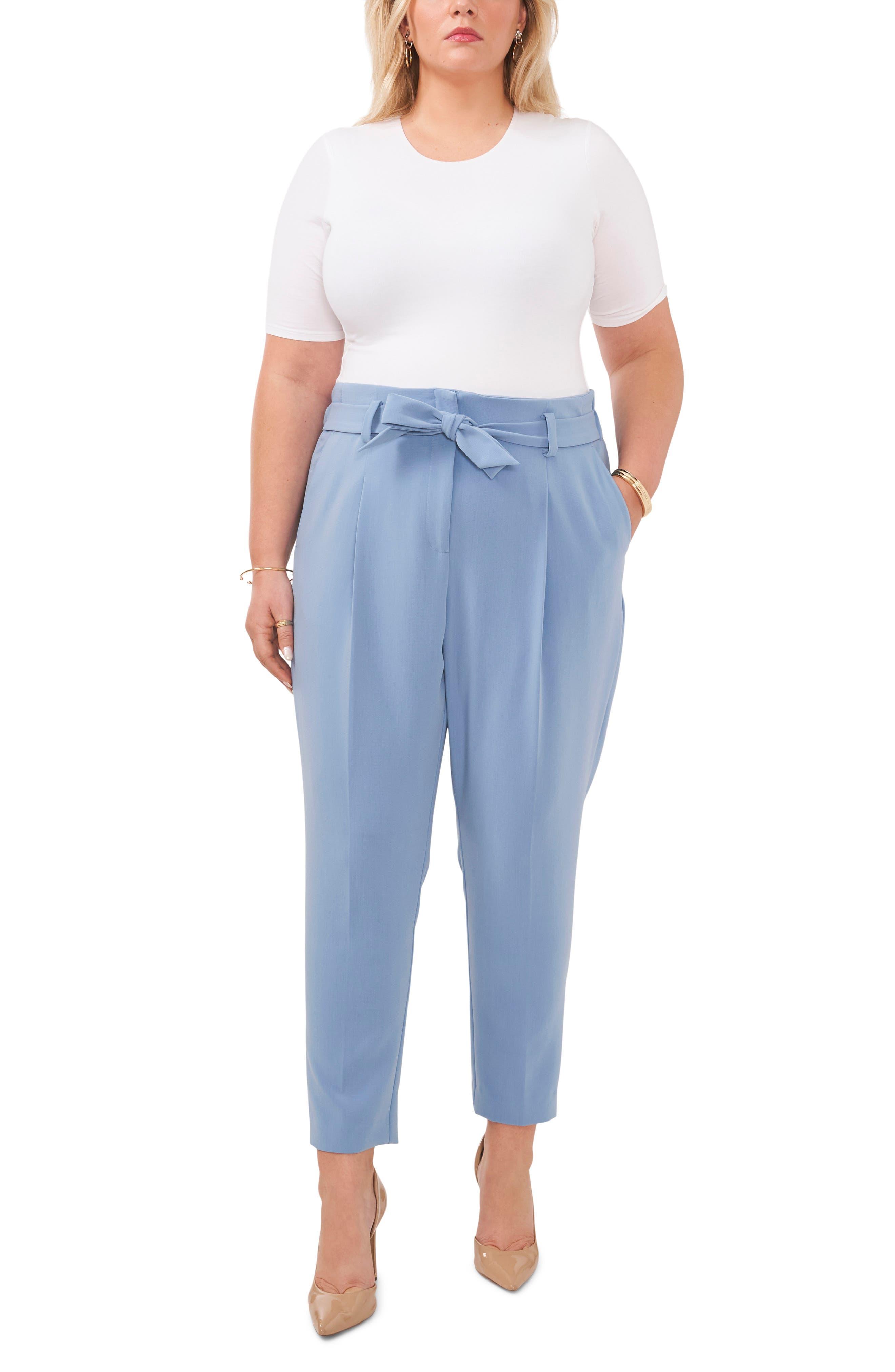 Vince Camuto Belted Straight Leg Pants in Blue | Lyst