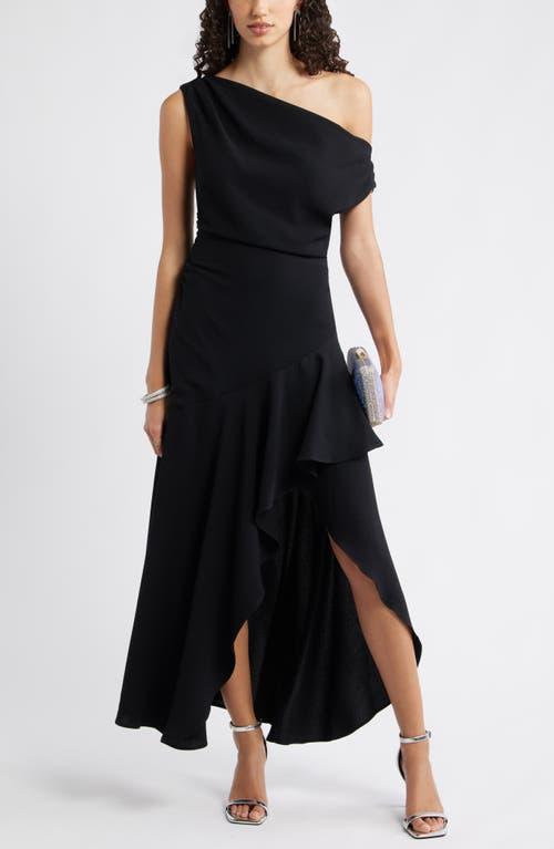 Chelsea28 Cascading Ruffle Crepe One-Shoulder Gown in Black | Lyst