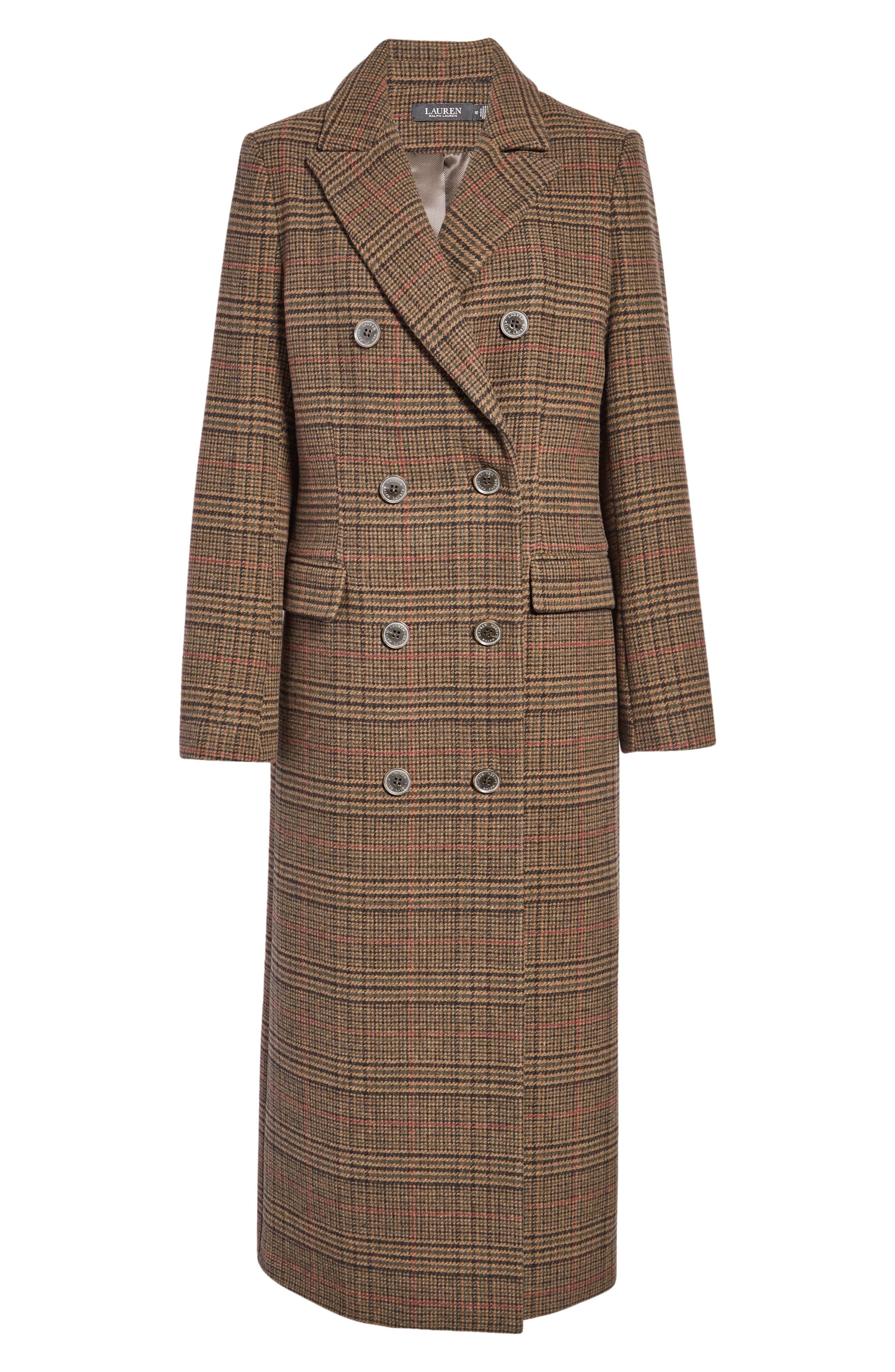 Lauren by Ralph Lauren Glen Plaid Long Wool Blend Coat in Natural Lyst