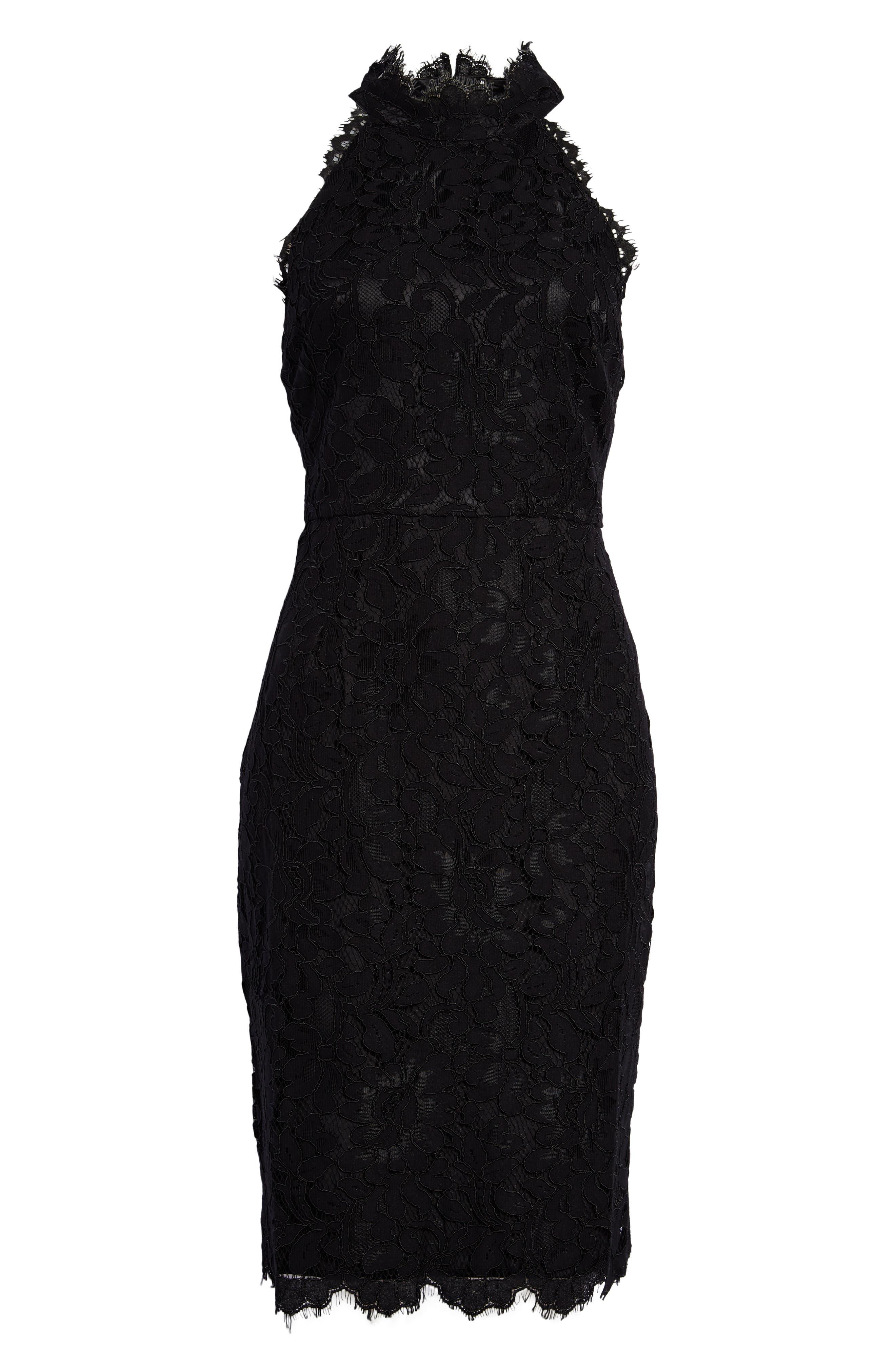 Eliza J Mock Neck Lace Sheath Dress in Black | Lyst