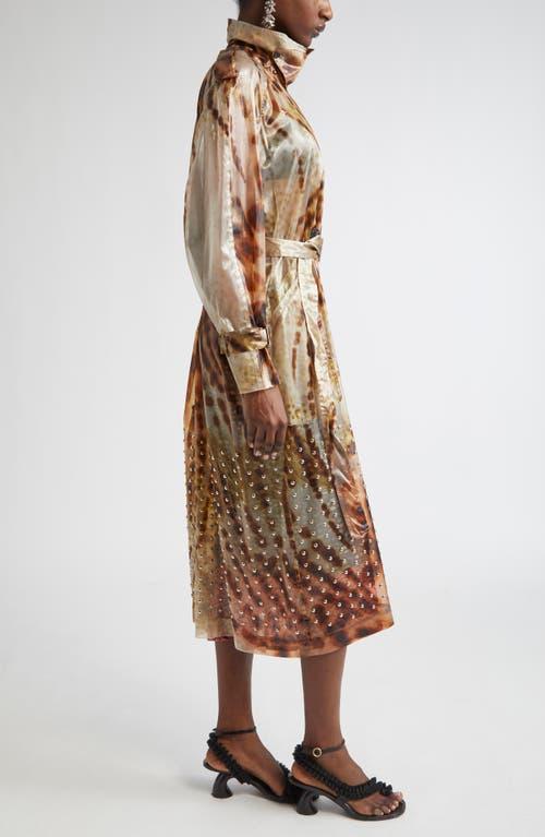 Dries Van Noten Risto Orchid Print Studded Sheer Trench Coat