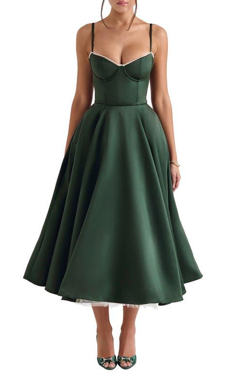 House Of Cb Mademoiselle Bustier Stretch Satin Midi Dress in Green | Lyst