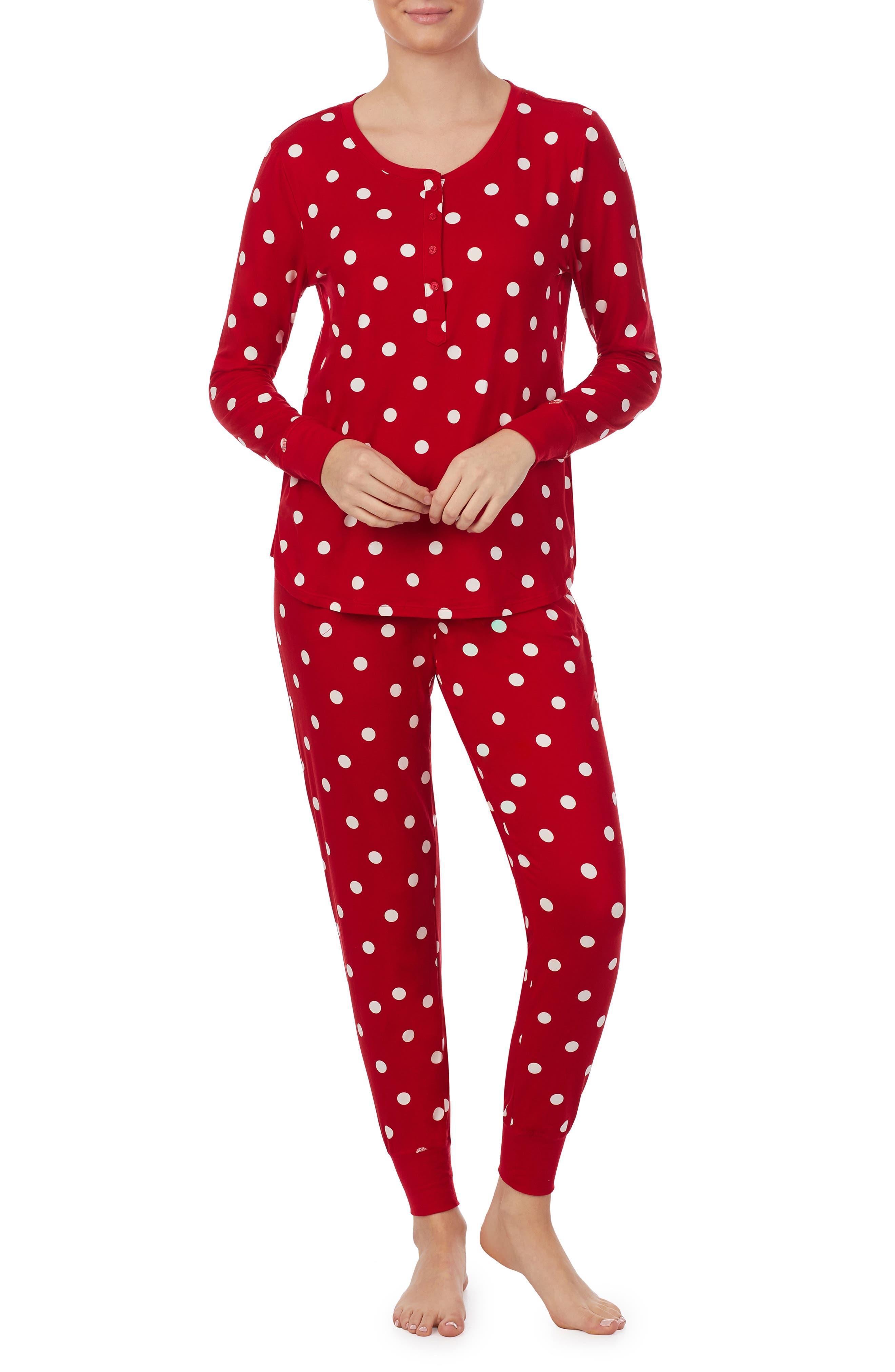 Kate Spade Print Henley Long Pajamas in Red | Lyst