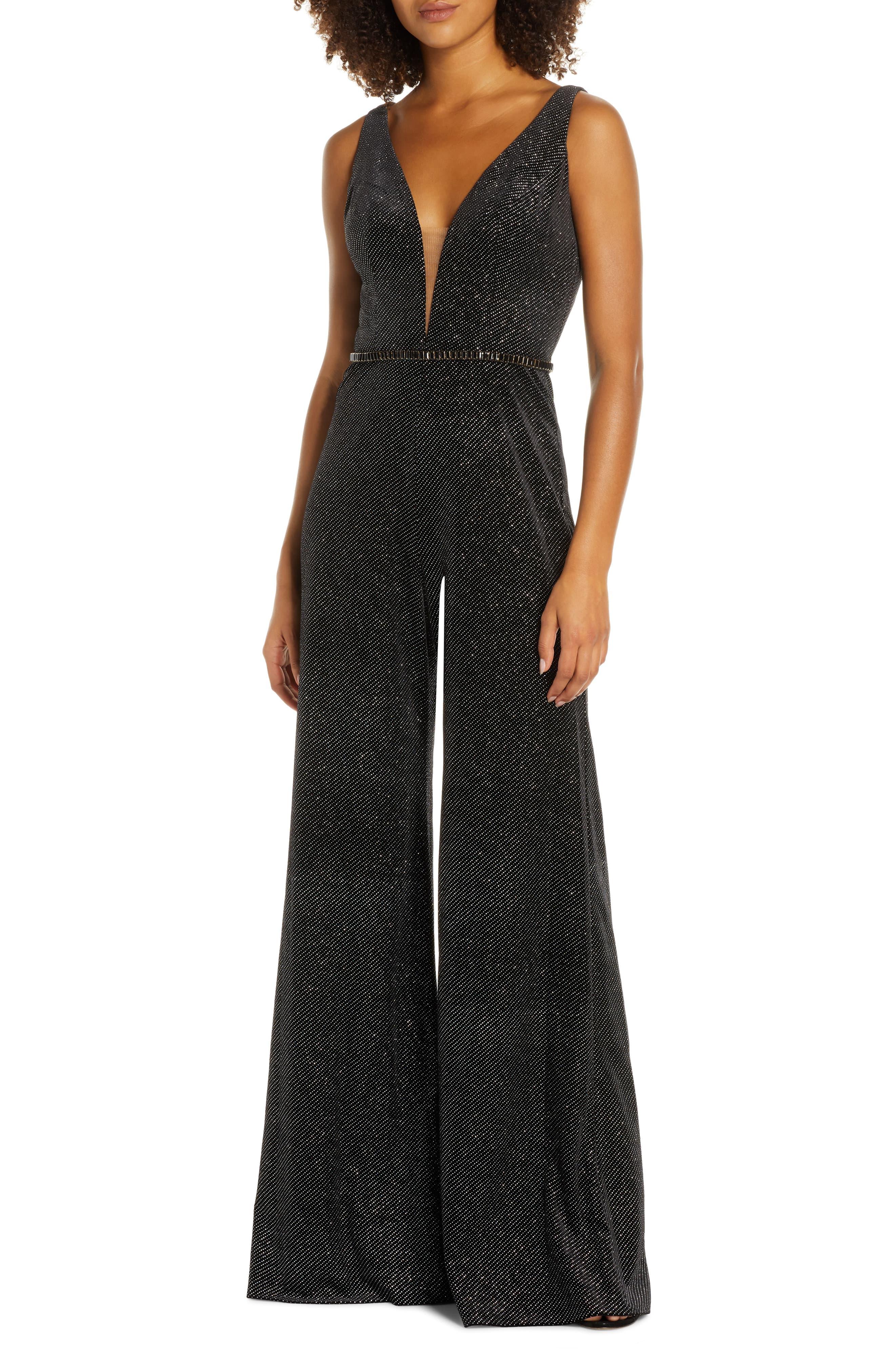 Mac Duggal Wide Leg Velvet Jumpsuit in Black Silver (Black ...