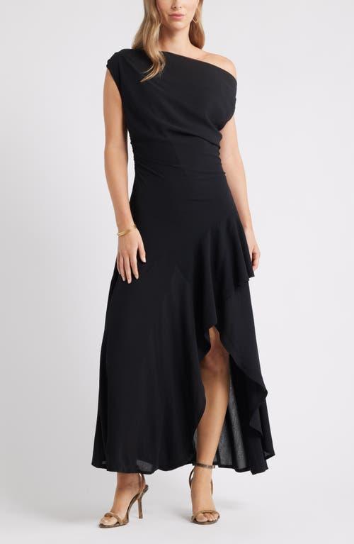 chelsea28 off the shoulder lace dress Chelsea28 Cascading Off The Shoulder Evening Dress in Black