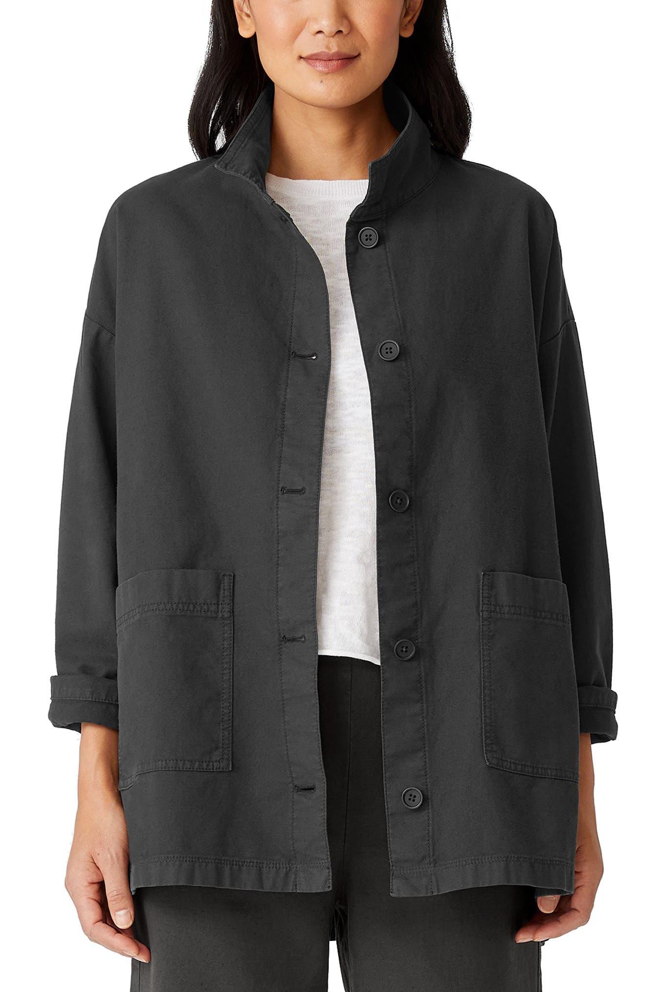 Eileen Fisher Stand Collar Jacket in Black Lyst