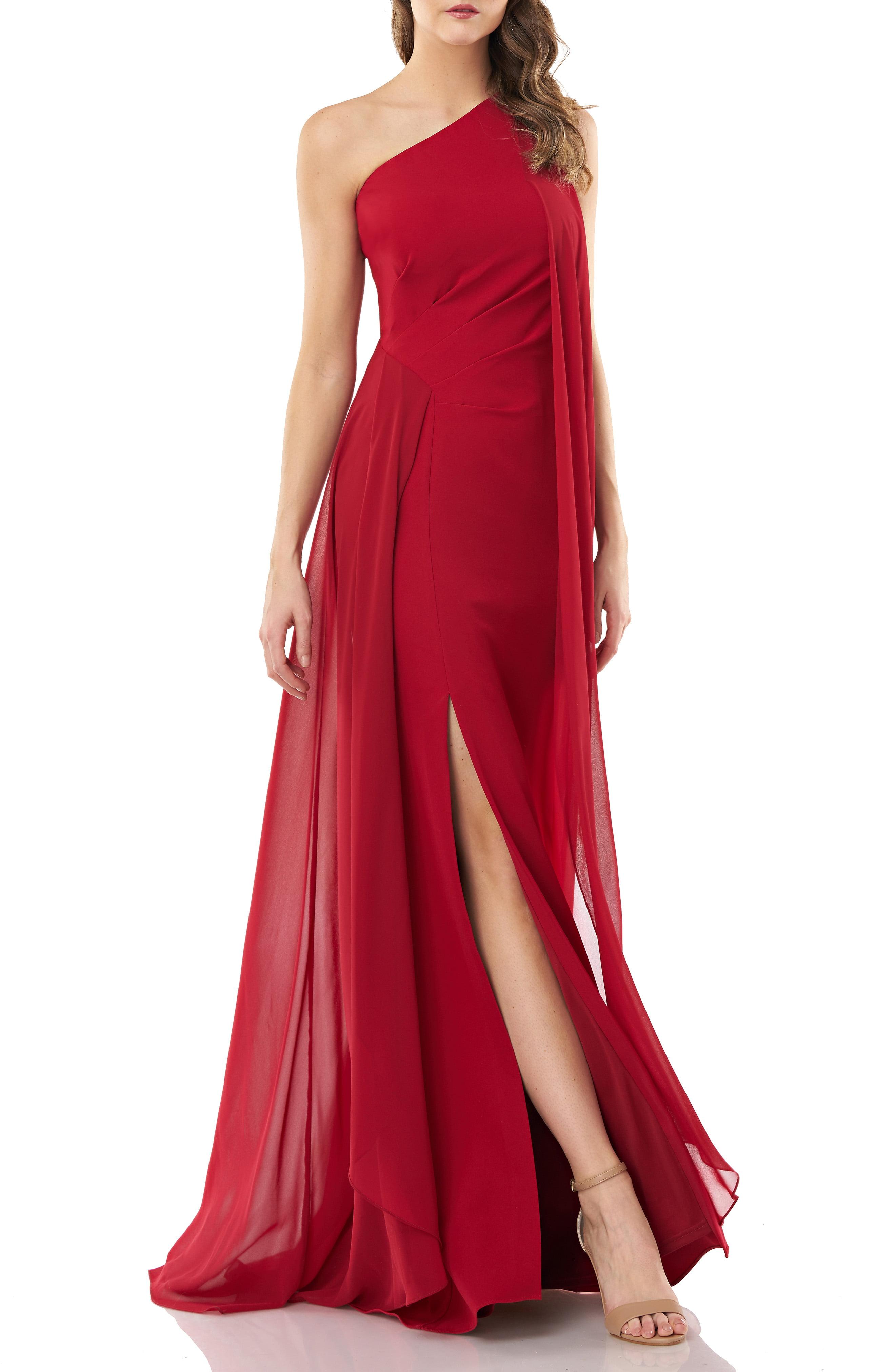 Carmen Marc Valvo One-shoulder Crepe Gown in Red - Lyst