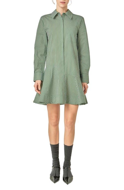 english factory green stripe dress Ruffle Hem Long Sleeve Shirtdress in COUNTSRS1-36