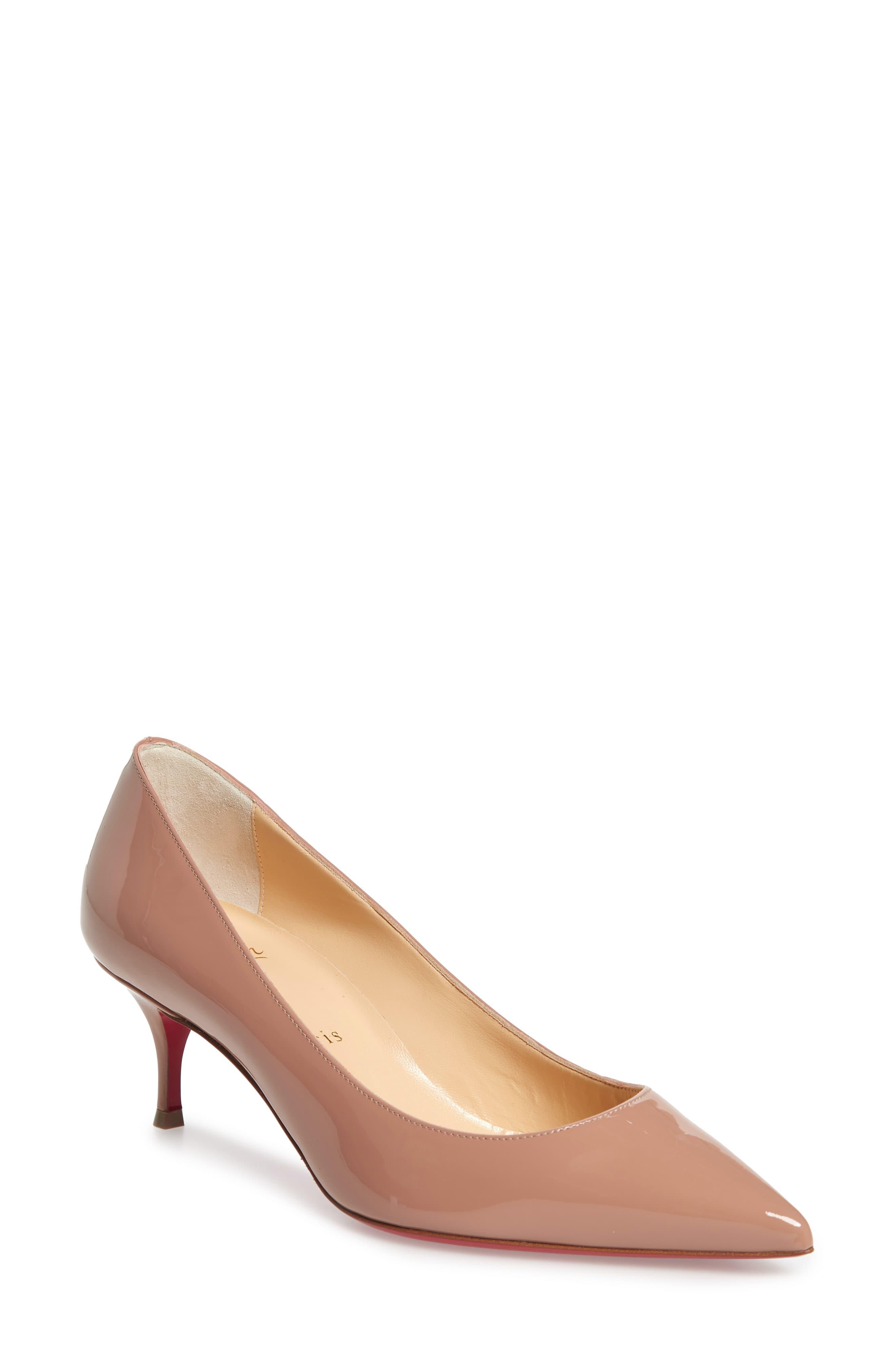 Christian Louboutin Leather Kate Kitten Heel Pointy Toe Pump in Nude ...