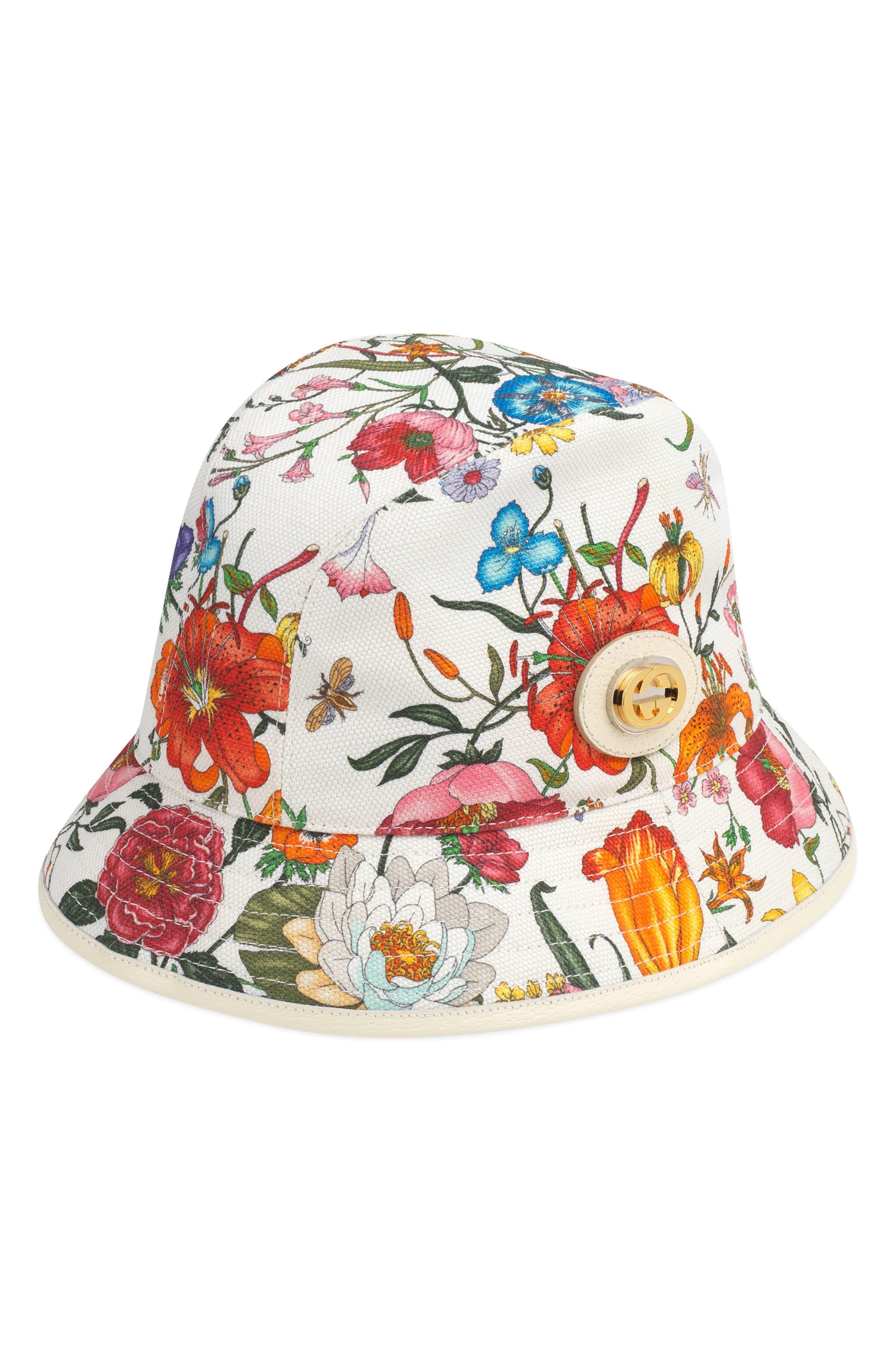 Gucci Flora Print Bucket Hat in White | Lyst