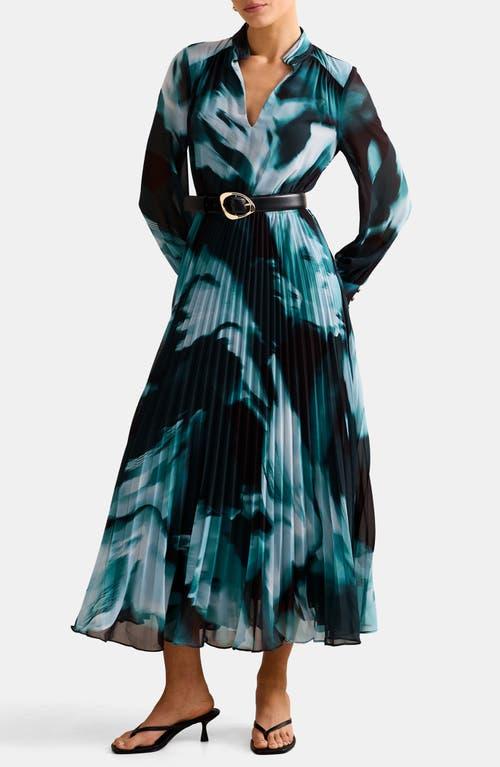 EVER NEW Skyla Abstract Print Long Sleeve Pleated Midi Dress in Green | Lyst