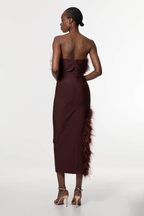 sachin and babi light blue dress Karen Millen Feather Detail Bandeau Knit Midi Dress in Brown