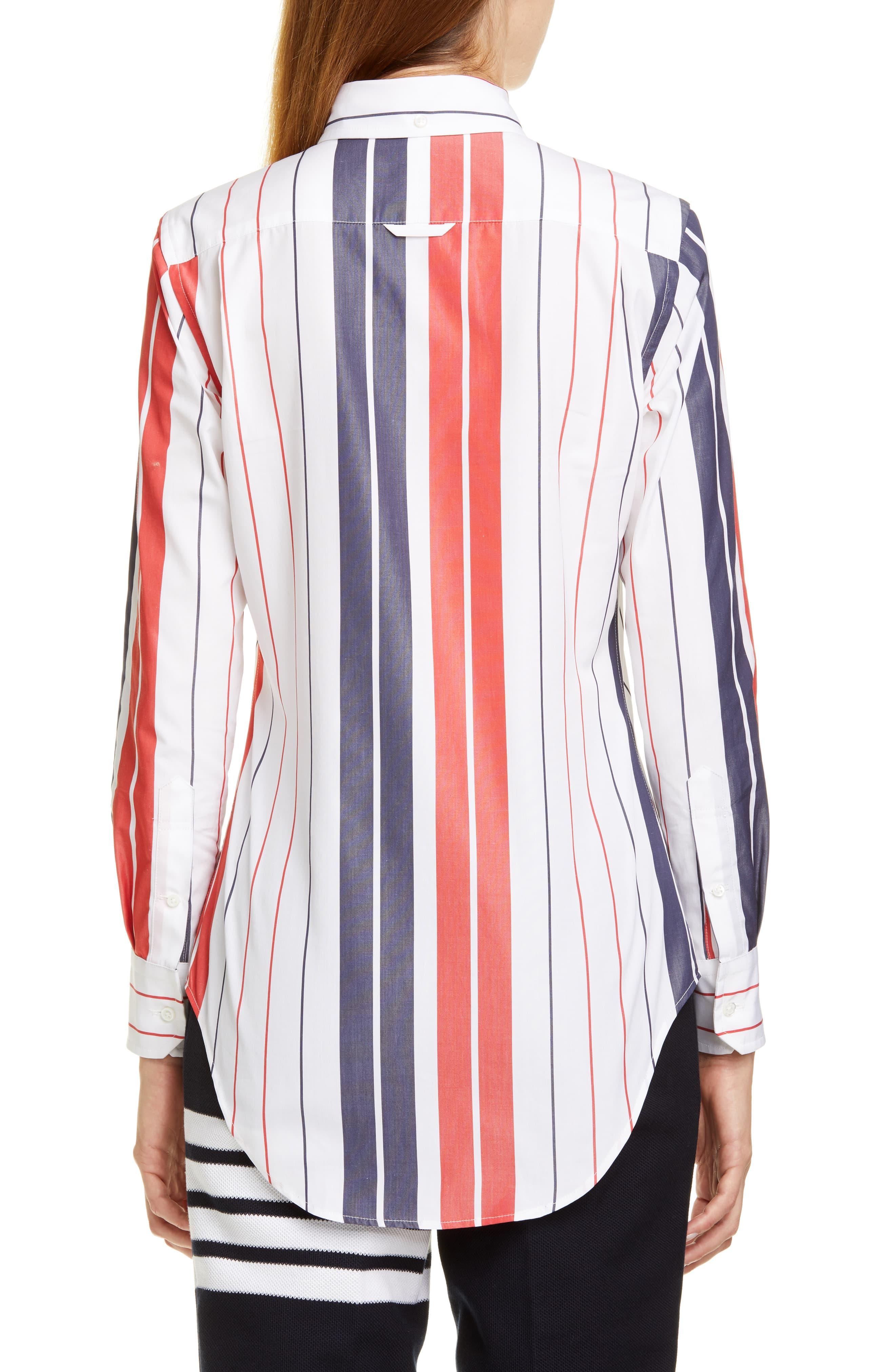Thom Browne Stripe Cotton Shirt in White - Lyst