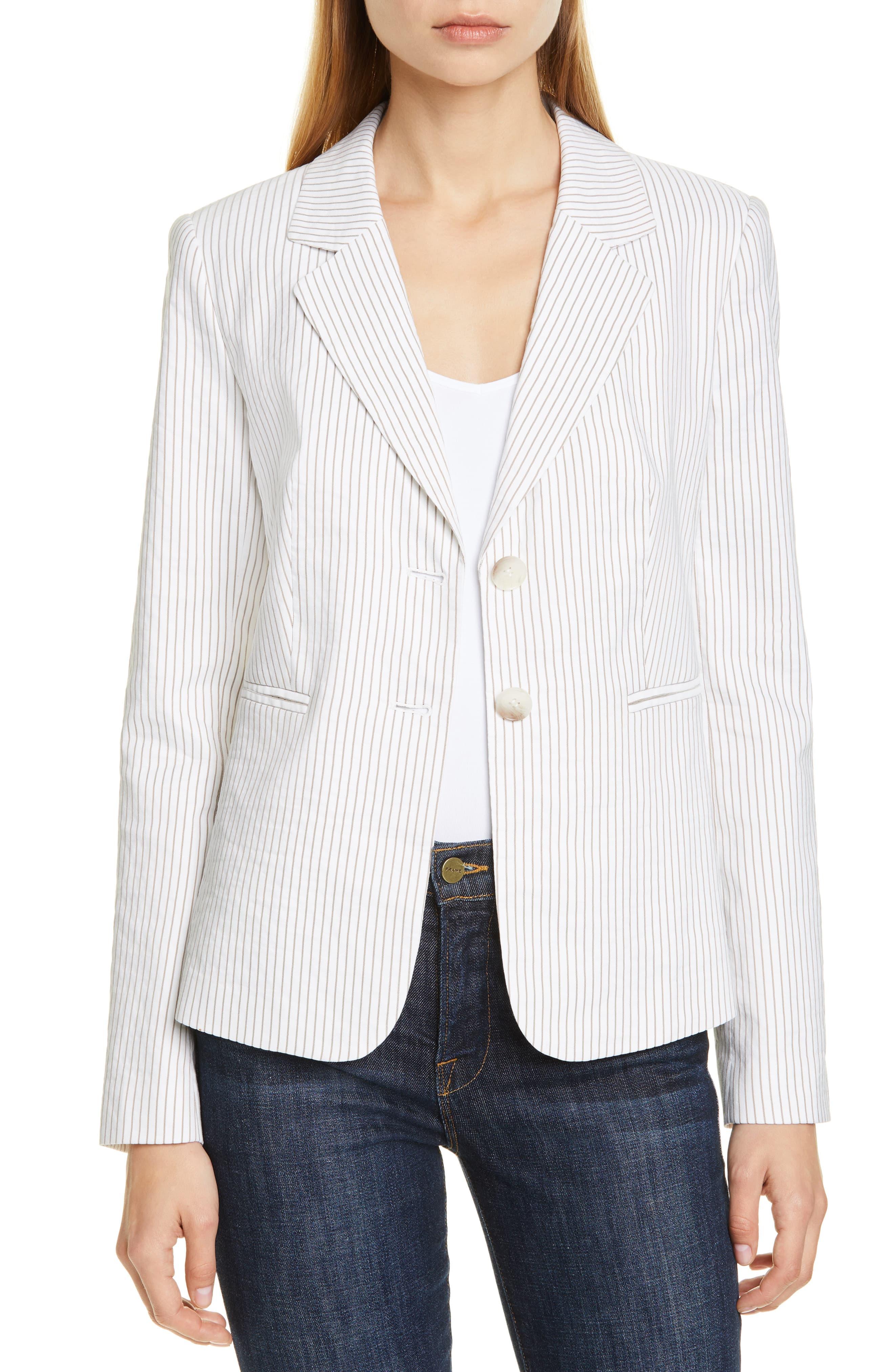 LEWIT Pinstripe Blazer in White Lyst