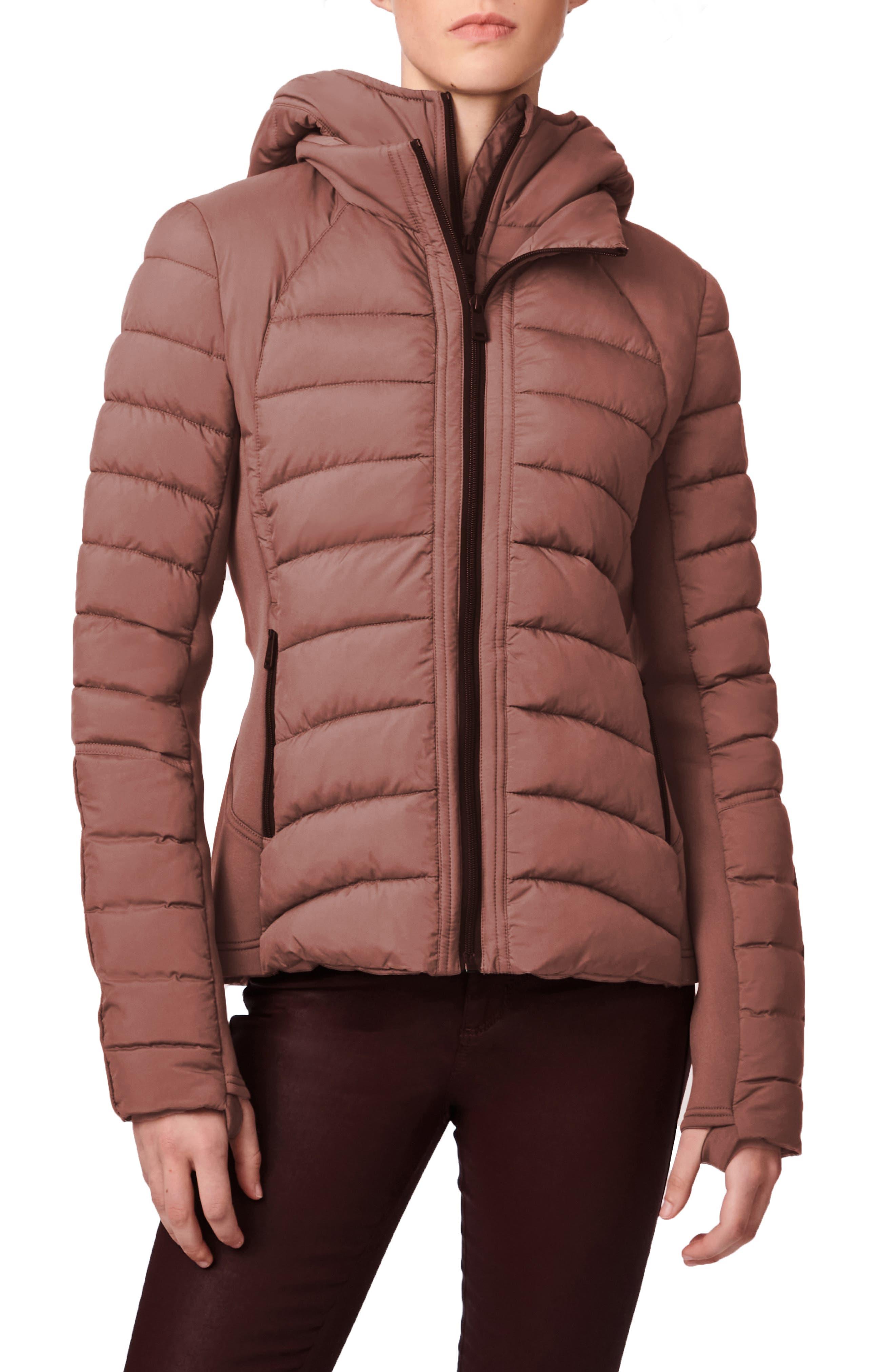 Bernardo Hooded Quilted Water Repellent Jacket in Brown Lyst