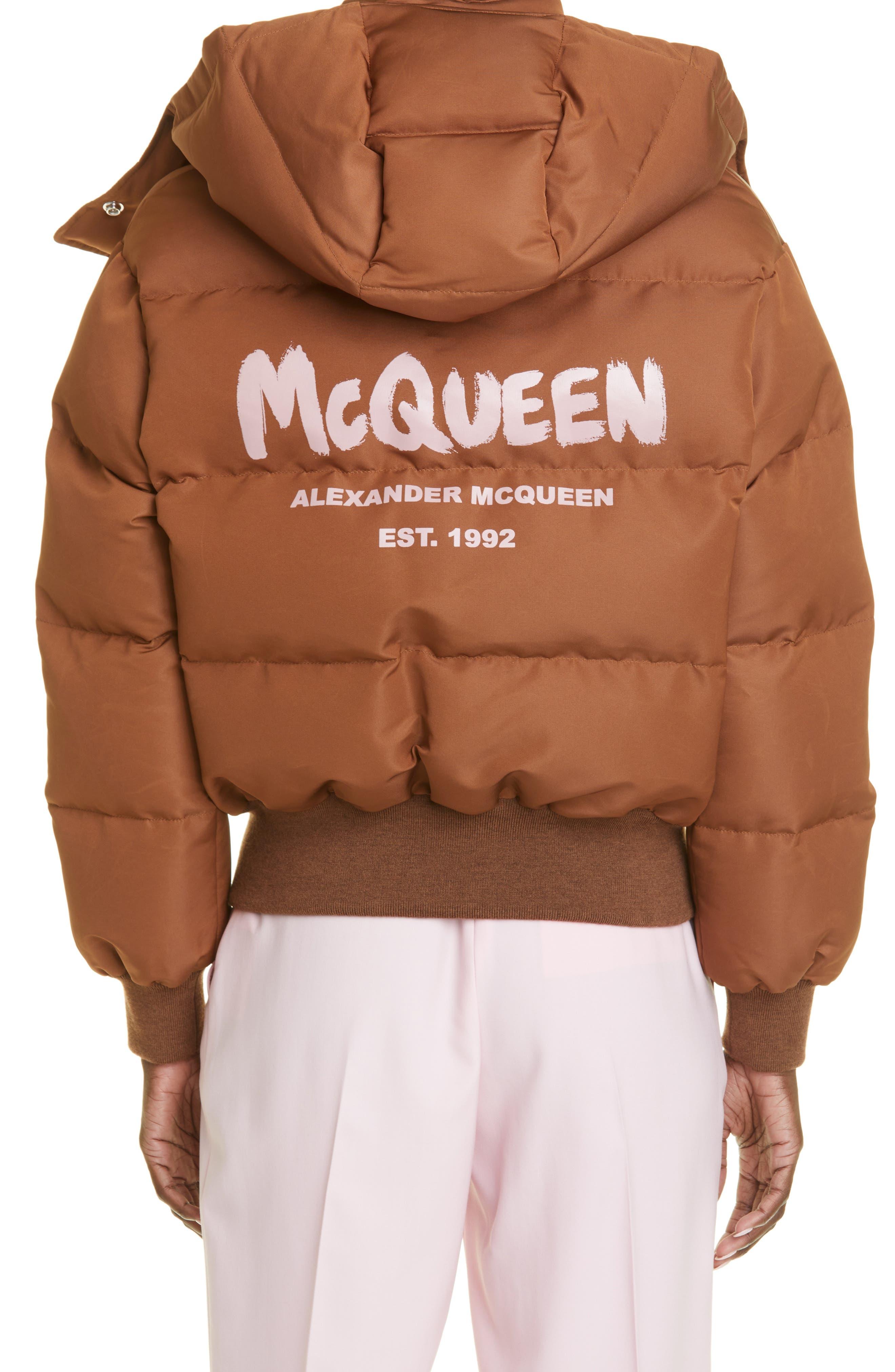 Alexander McQueen Graffiti Logo Puffer Jacket in Brown | Lyst