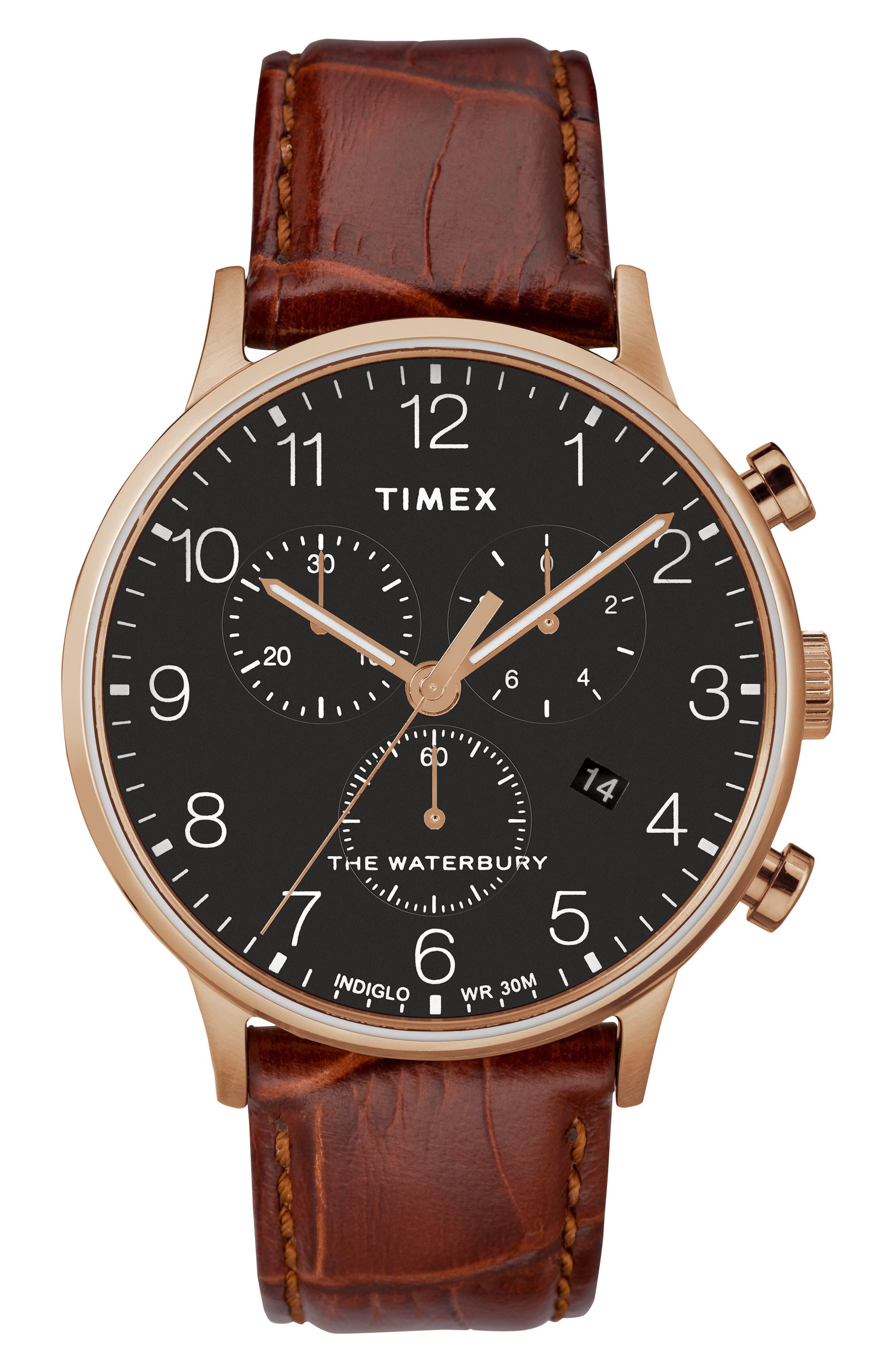 waterbury classic chronograph 40mm leather strap watch
