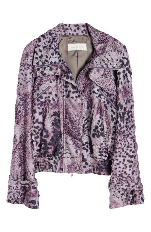 Dries Van Noten Vida Orchid Spots Print Textured Satin Moto Jacket