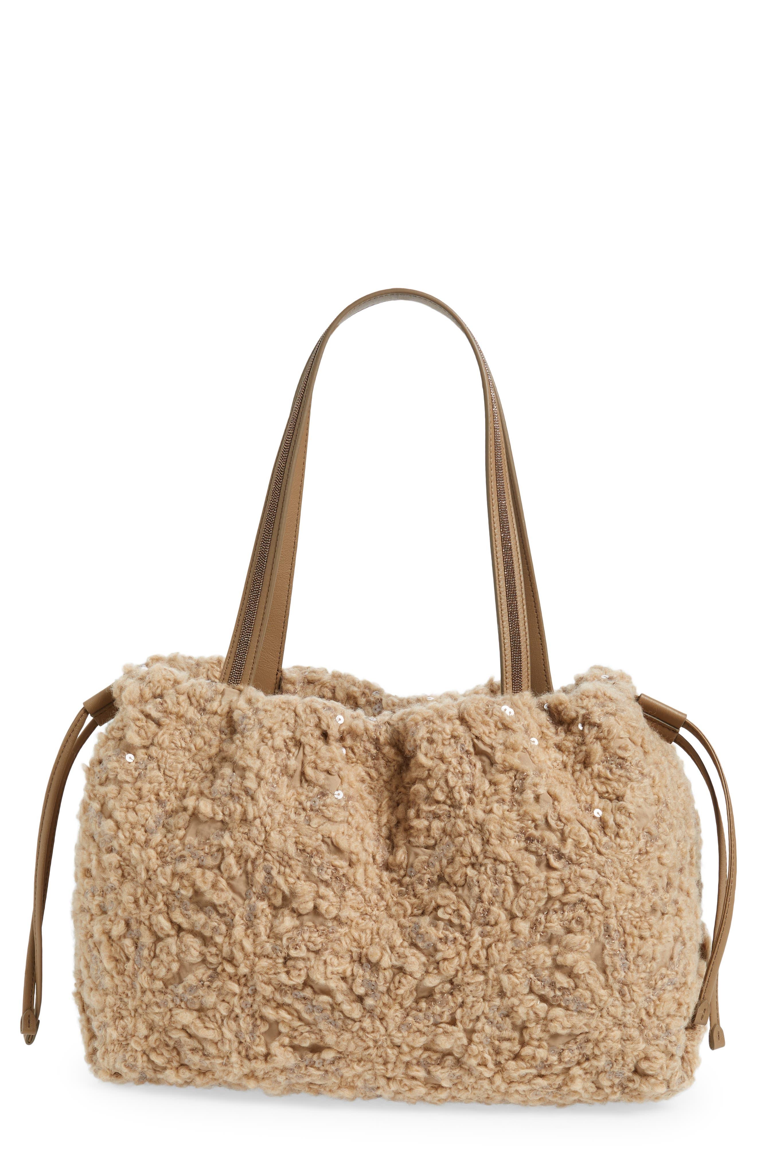 Brunello Cucinelli Embroidered Wool Blend Bouclé Tote in Metallic | Lyst
