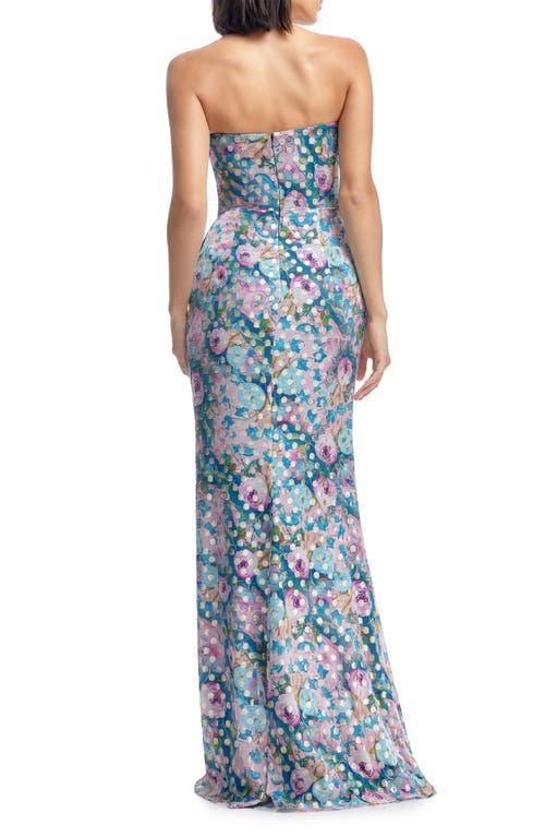 Dress the Population Kai Floral Metallic Clip Dot Strapless Gown in Blue |  Lyst