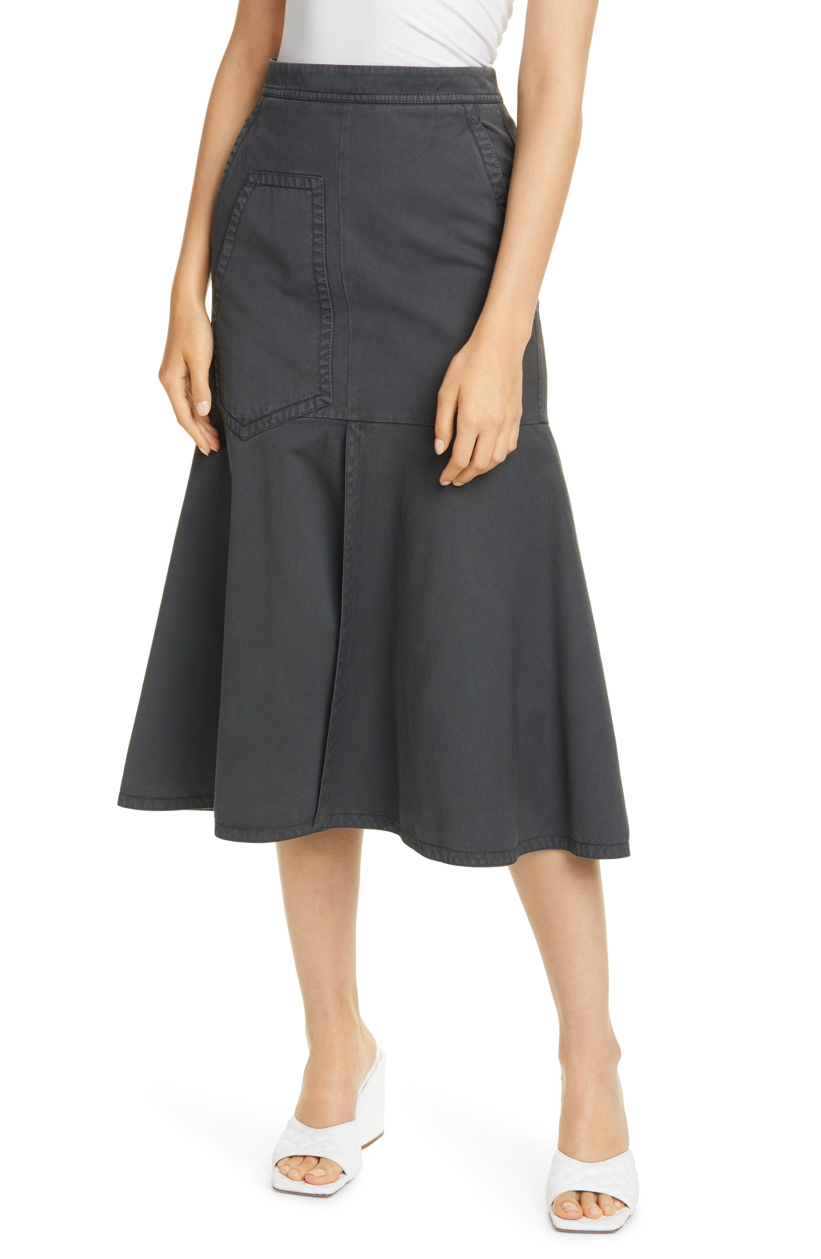 Tibi Garment Dyed Twill Midi Skirt in Gray - Lyst