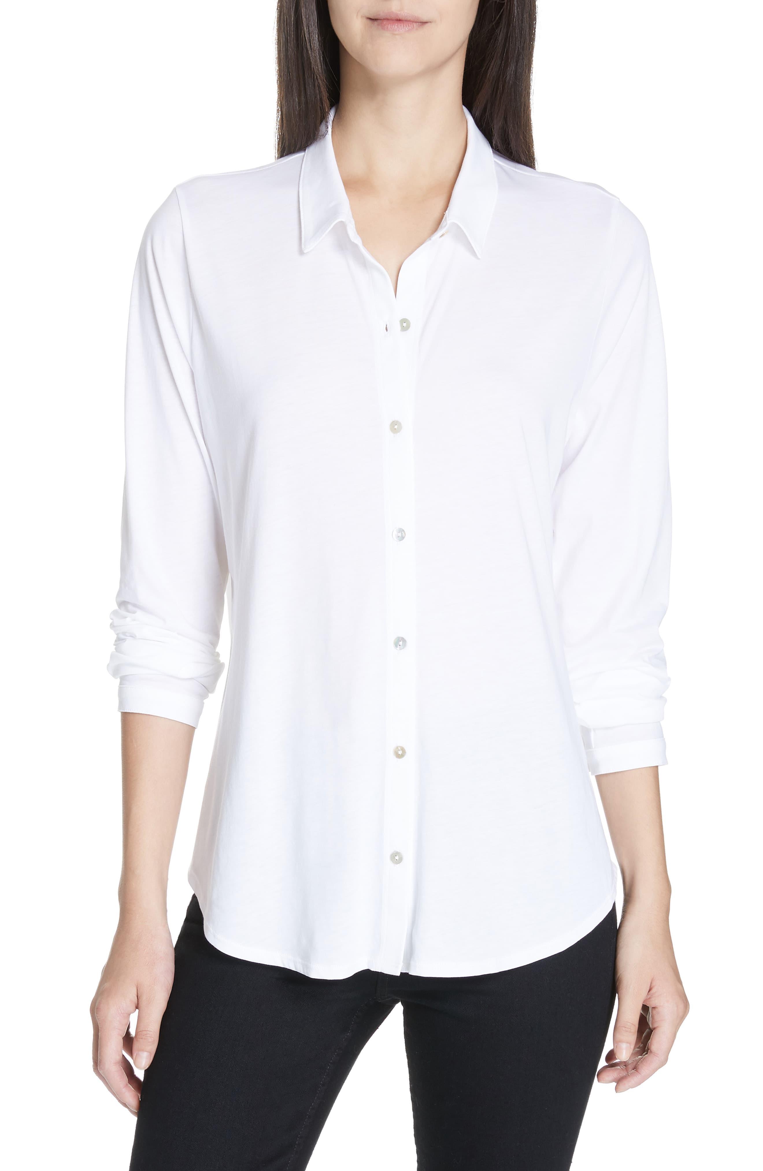 Eileen Fisher Organic Cotton Jersey Classic Collar Shirt in White - Lyst