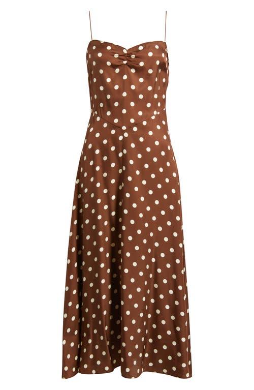 Doen Lorraine Polka Dot Silk Blend Satin Midi Dress in Brown | Lyst