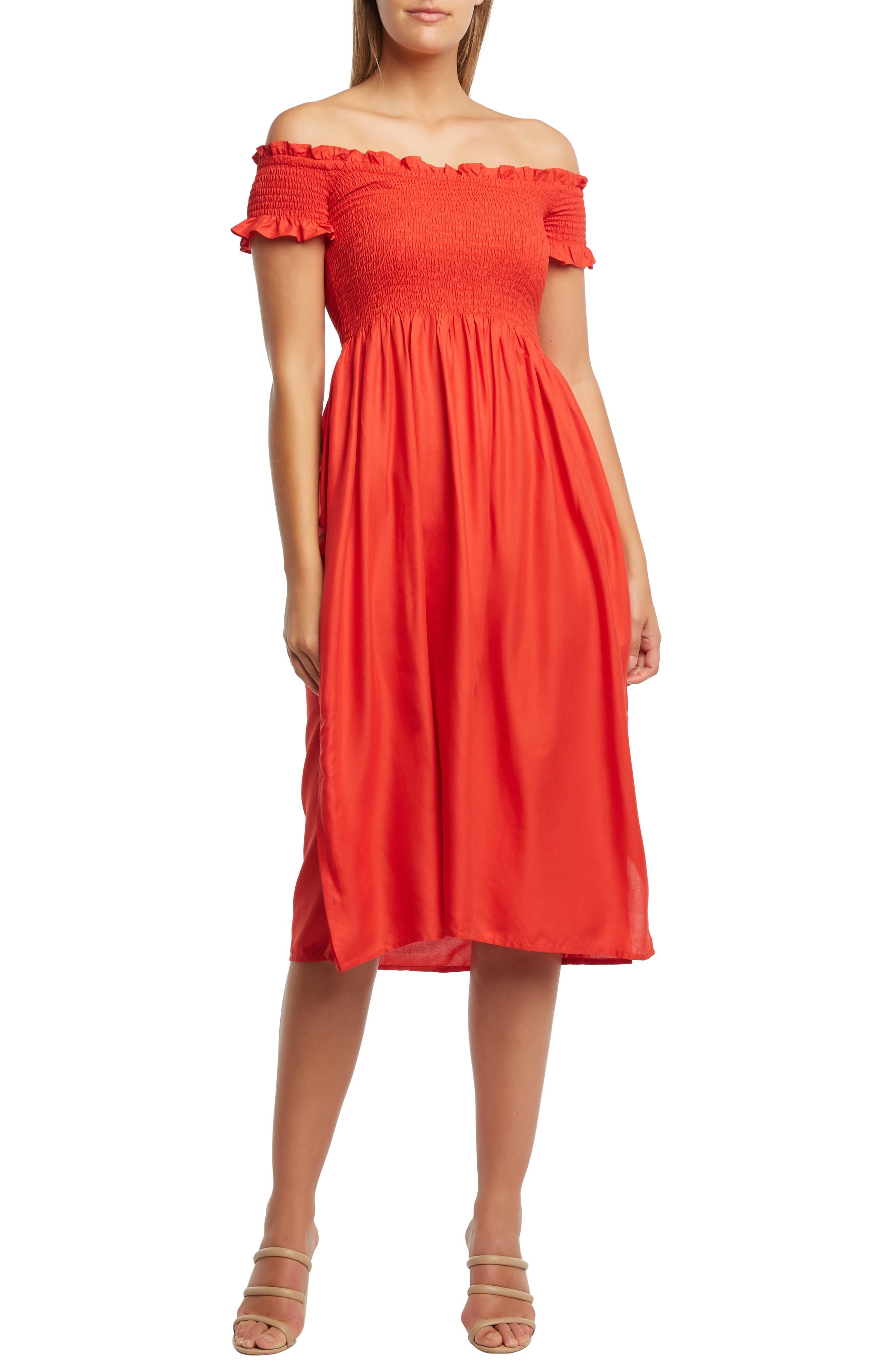 Bardot Cindy Off The Shoulder Dress in Red - Lyst
