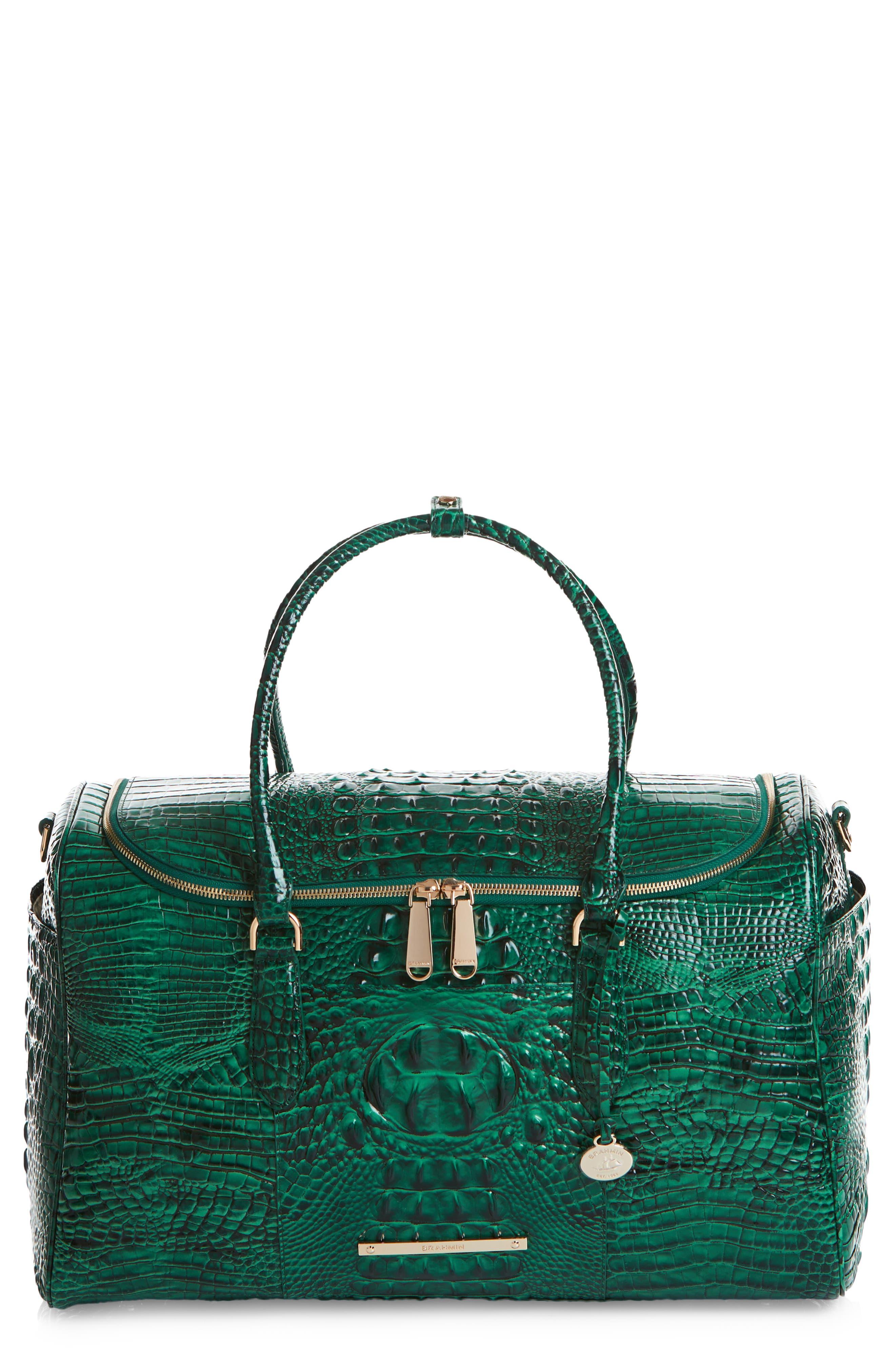 Brahmin Talulla Croc Embossed Leather Duffle Bag in Green