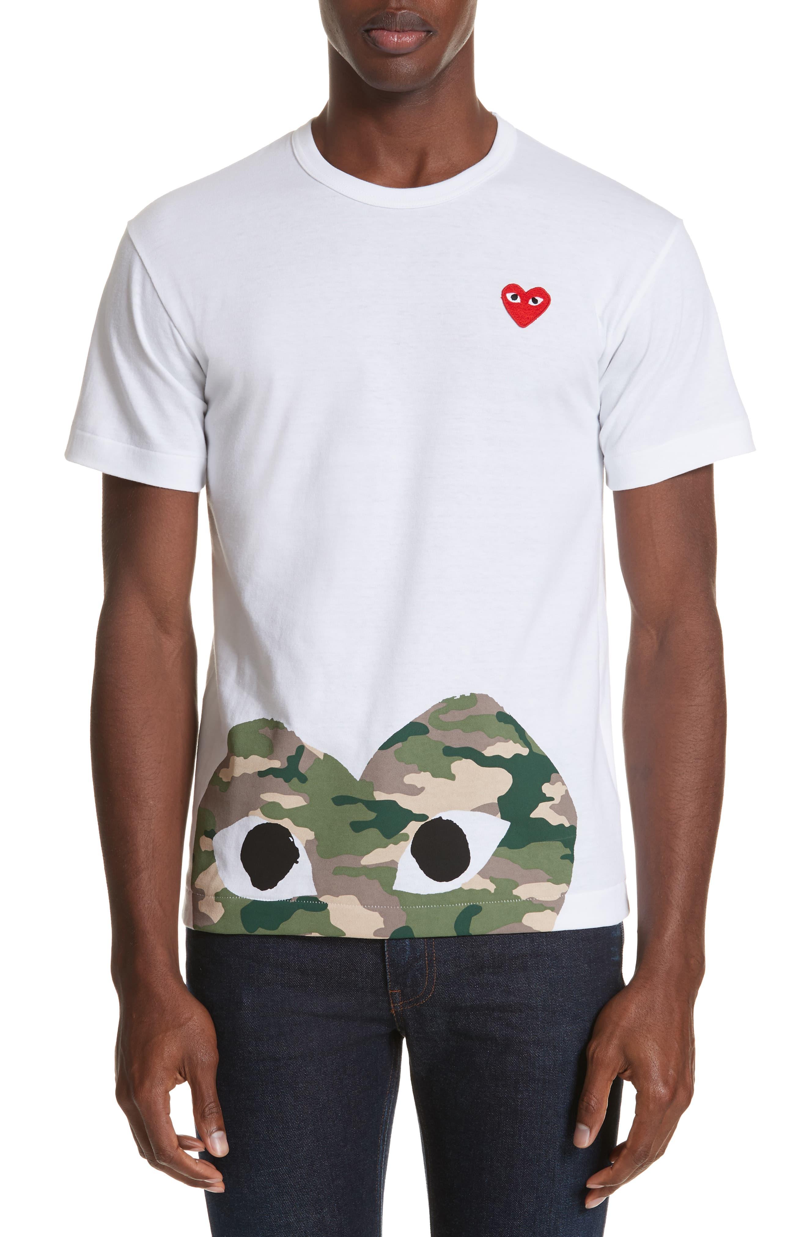 Comme Des Gar Ons Cotton White Camouflage Heart Print T Shirt For Men