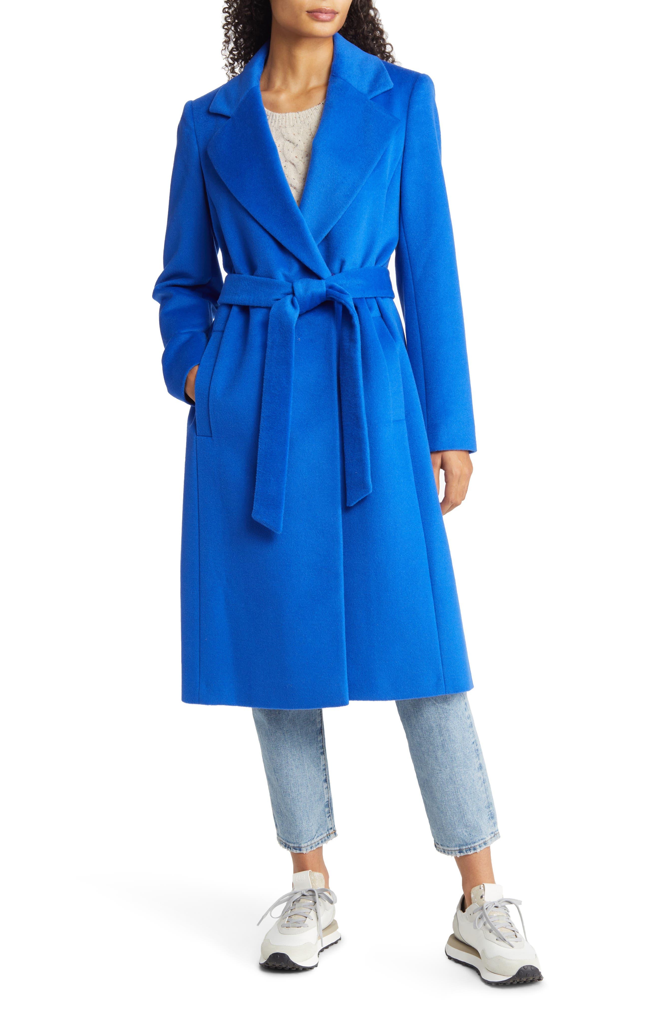Sam Edelman Belted Wool Blend Coat in Blue Lyst