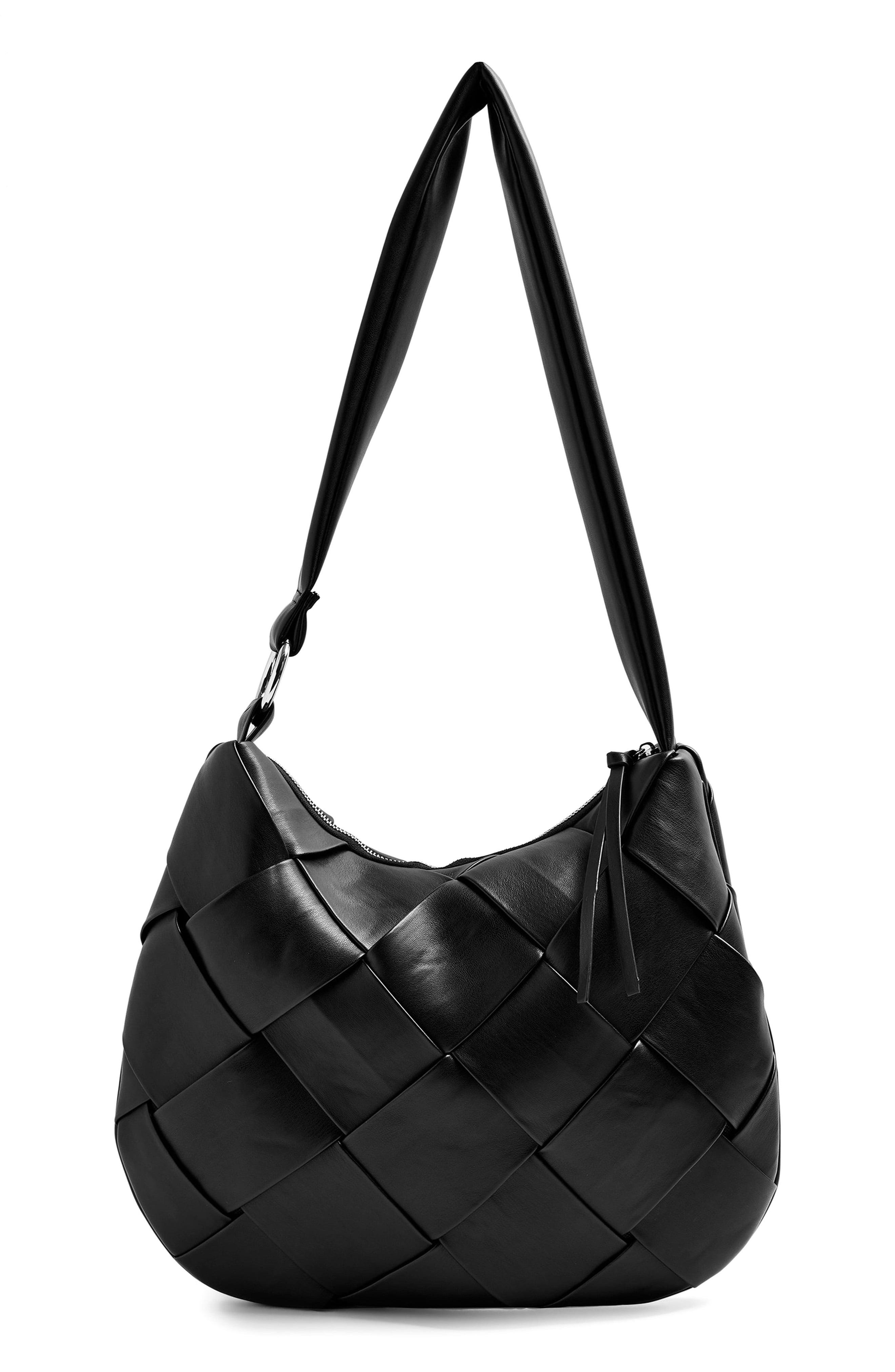 Woven Faux Leather Hobo Bag in Black Lyst