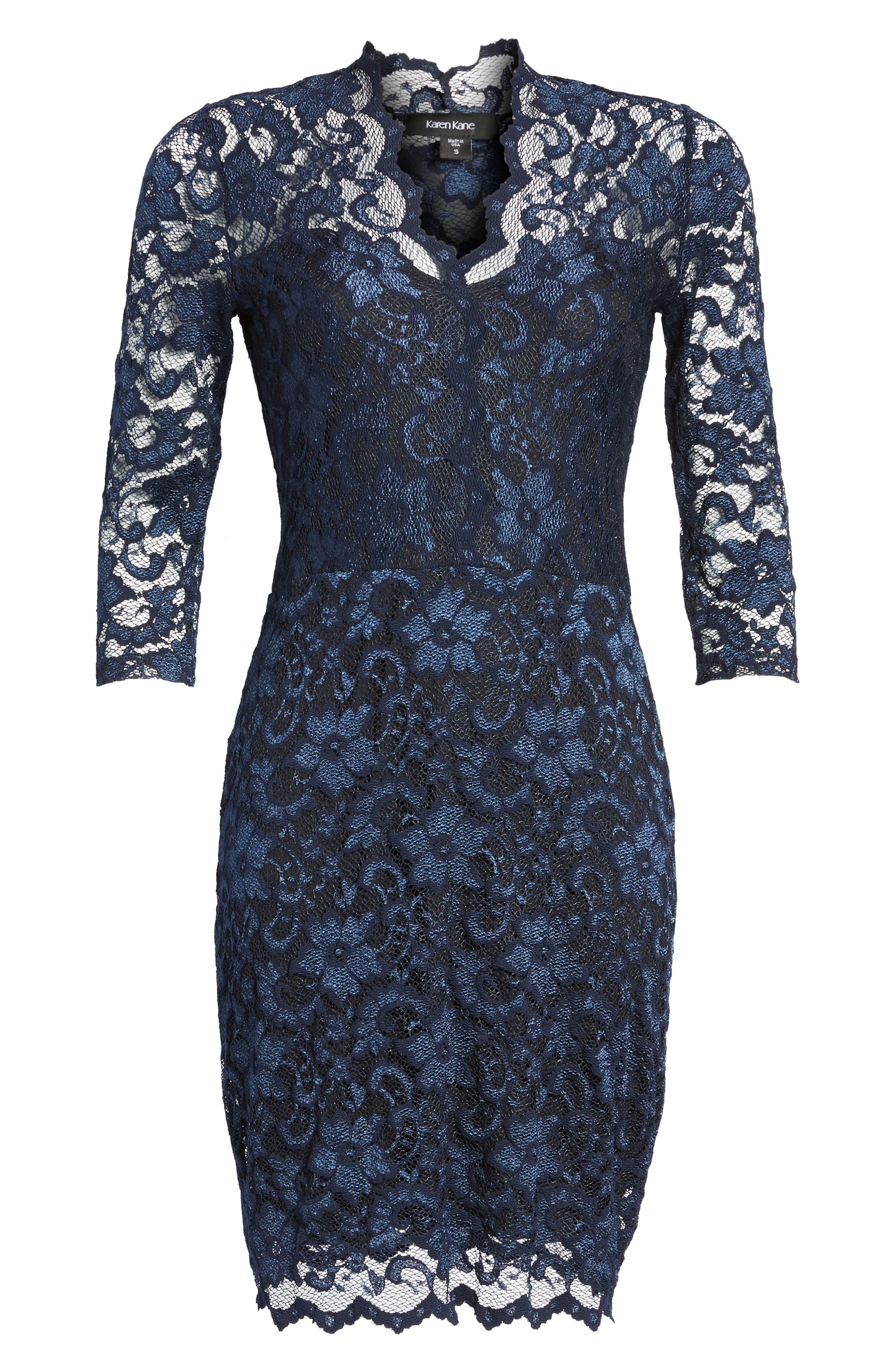 karen kane scalloped lace sheath dress