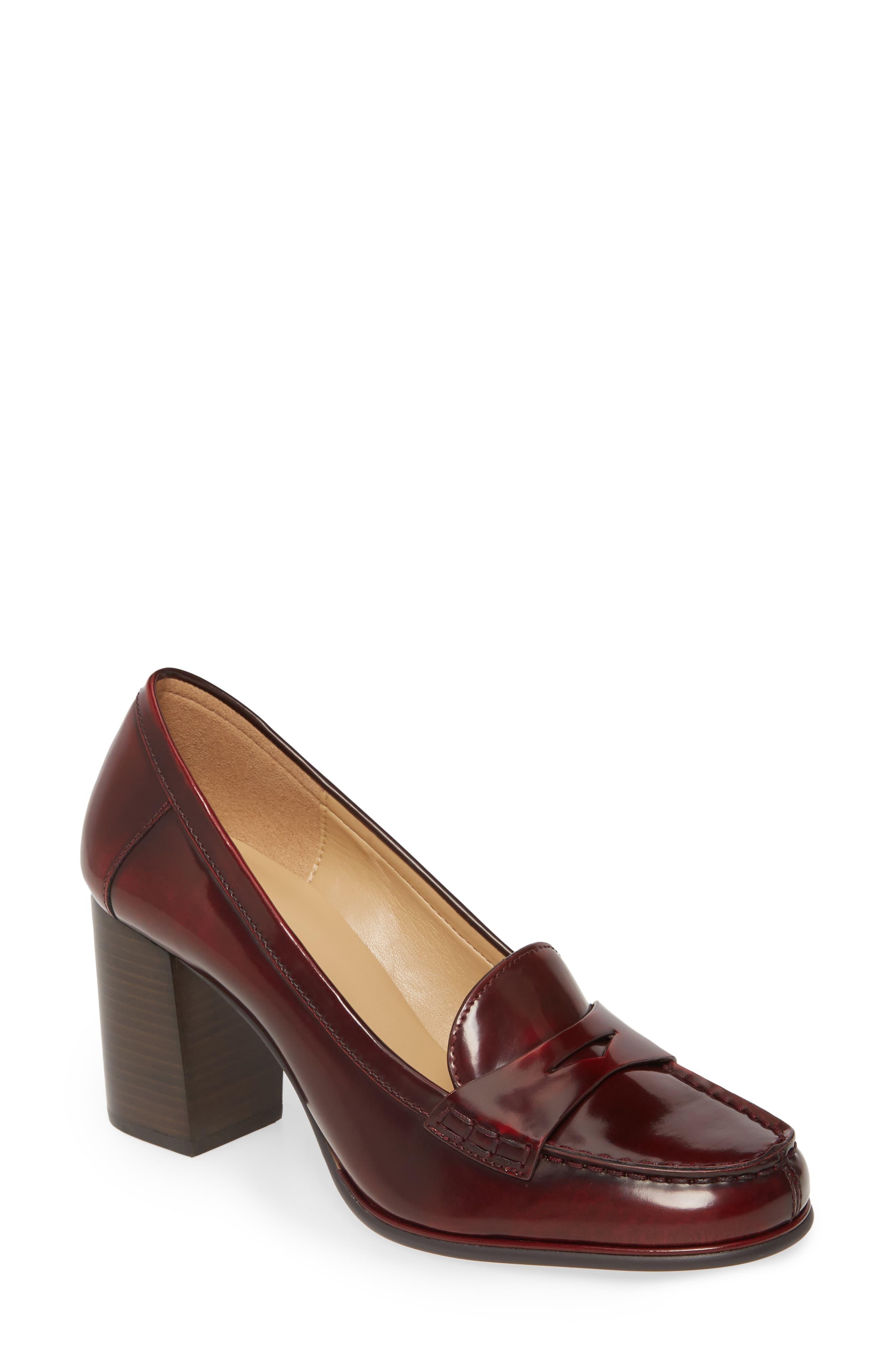womens brown loafers with heel