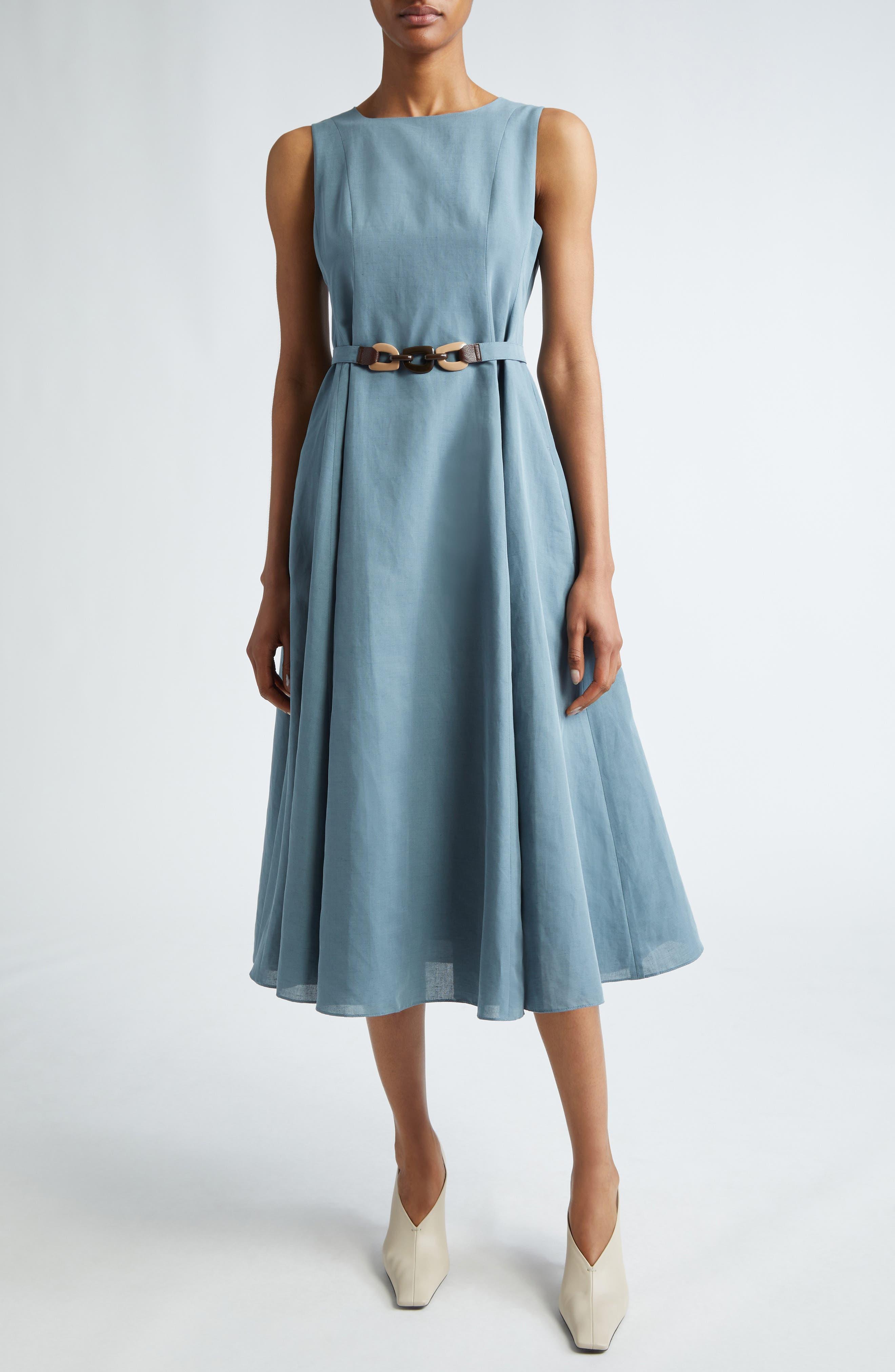 Max Mara Amelie Belted Sleeveless Cotton & Linen A-line