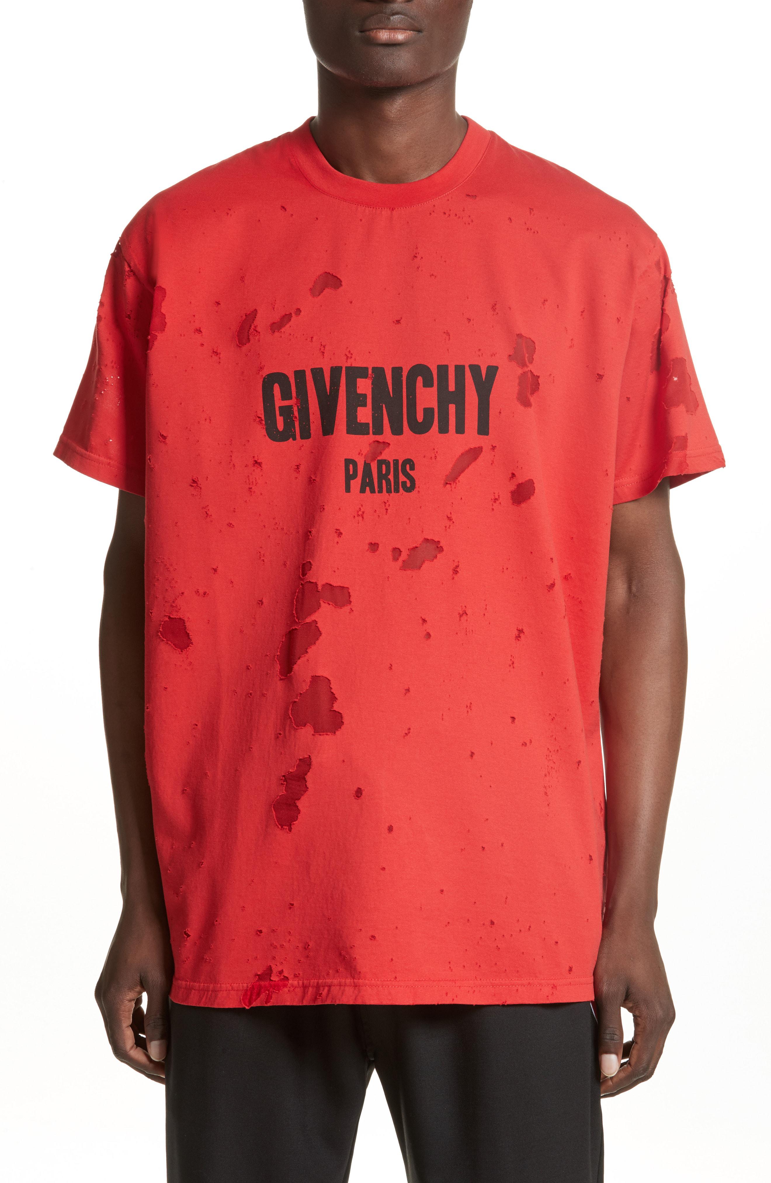 givenchy distressed t shirt red