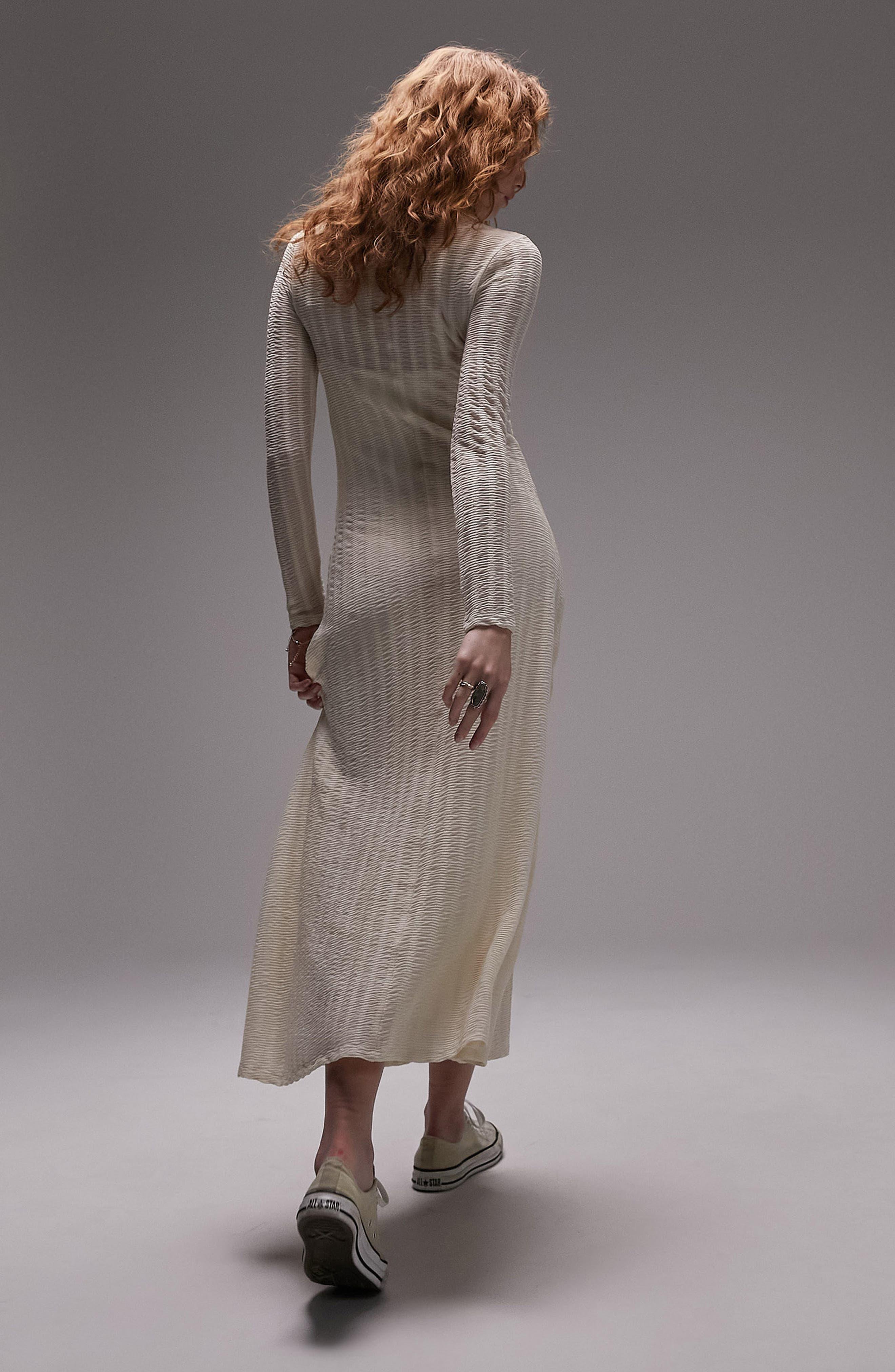 TOPSHOP Knit Long Sleeve Dress in Gray | Lyst