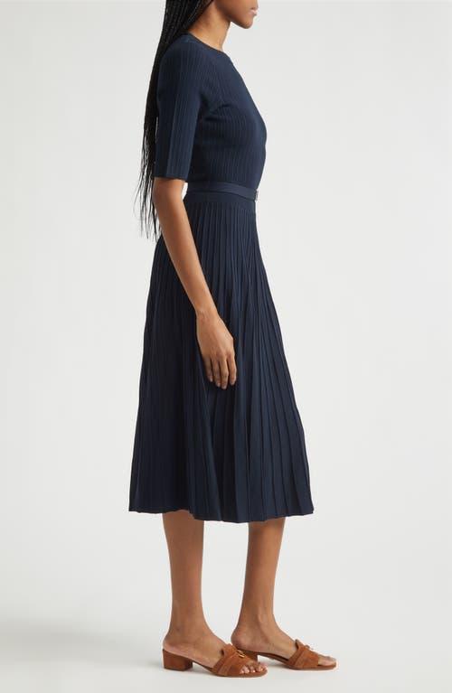 elthea belted midi dress Veronica Beard Elthea Belted Rib Knit Midi Dress in Blue