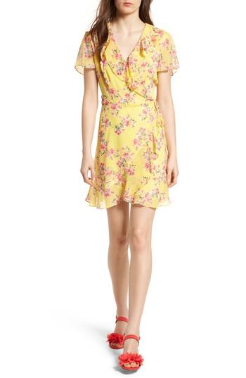 bright yellow wrap dress