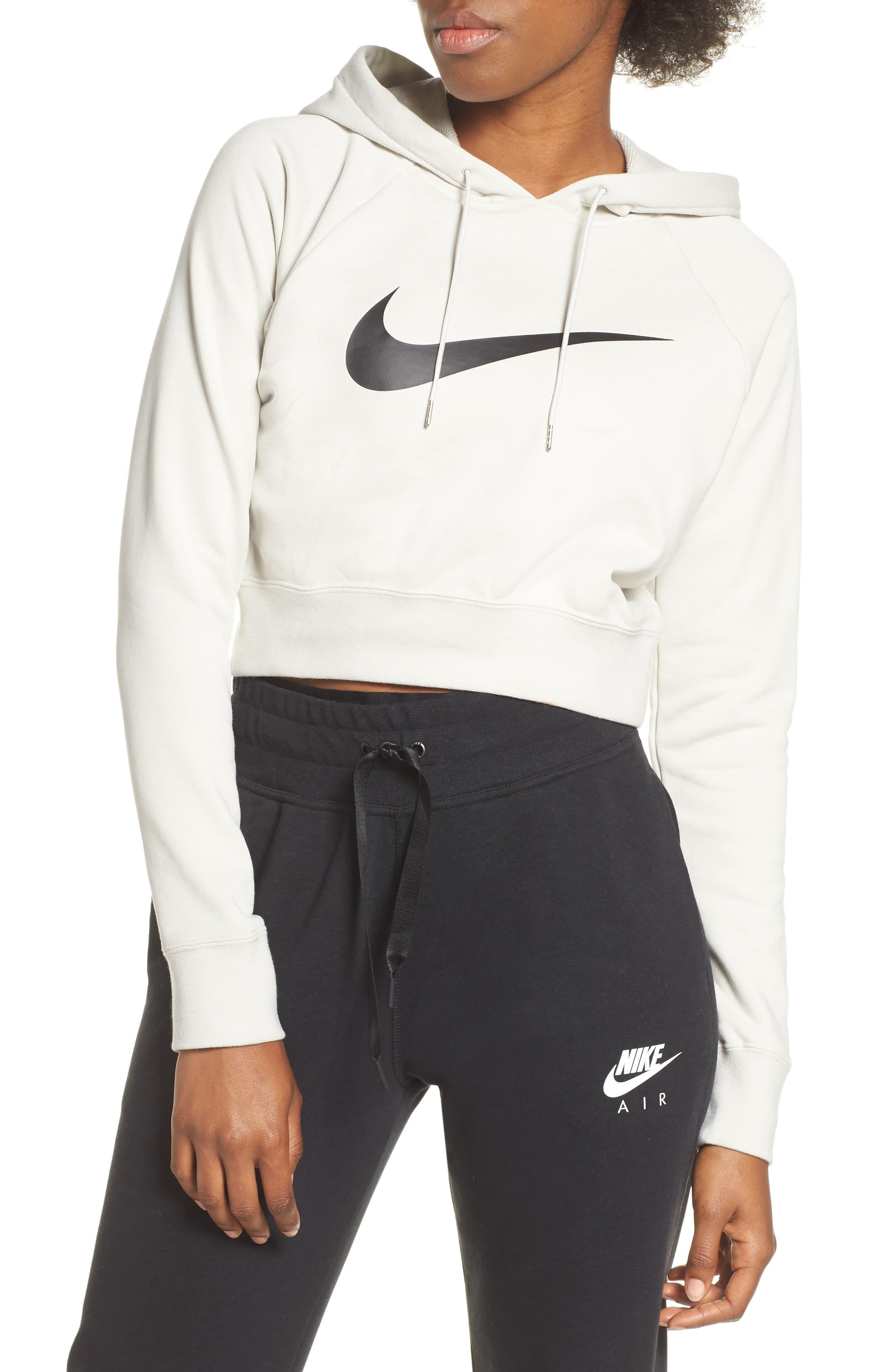 Nike Sportswear Swish Cropped Hoodie in Light Bone/ Black (White) - Lyst