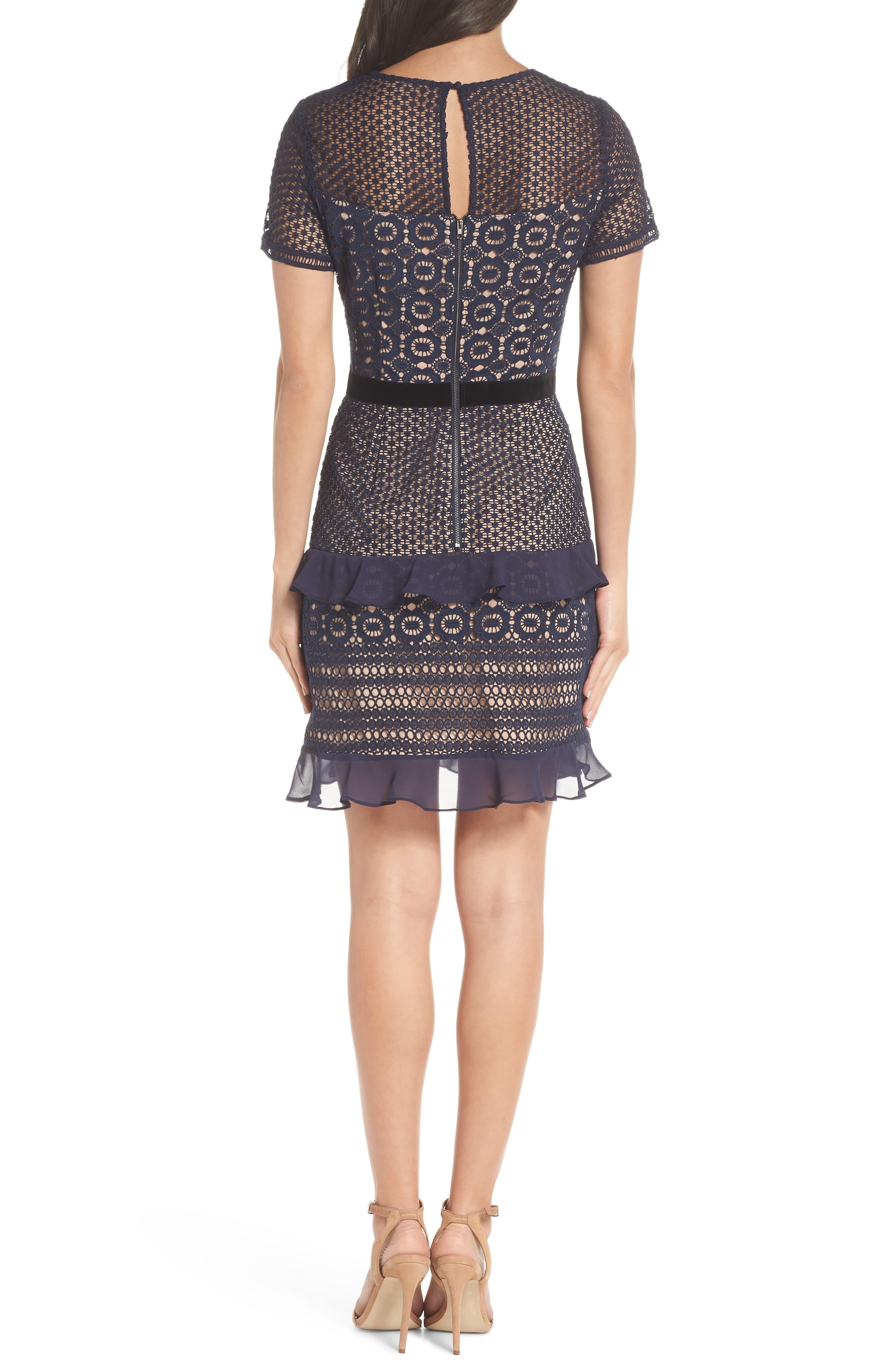 chelsea28 velveteen belt lace sheath dress