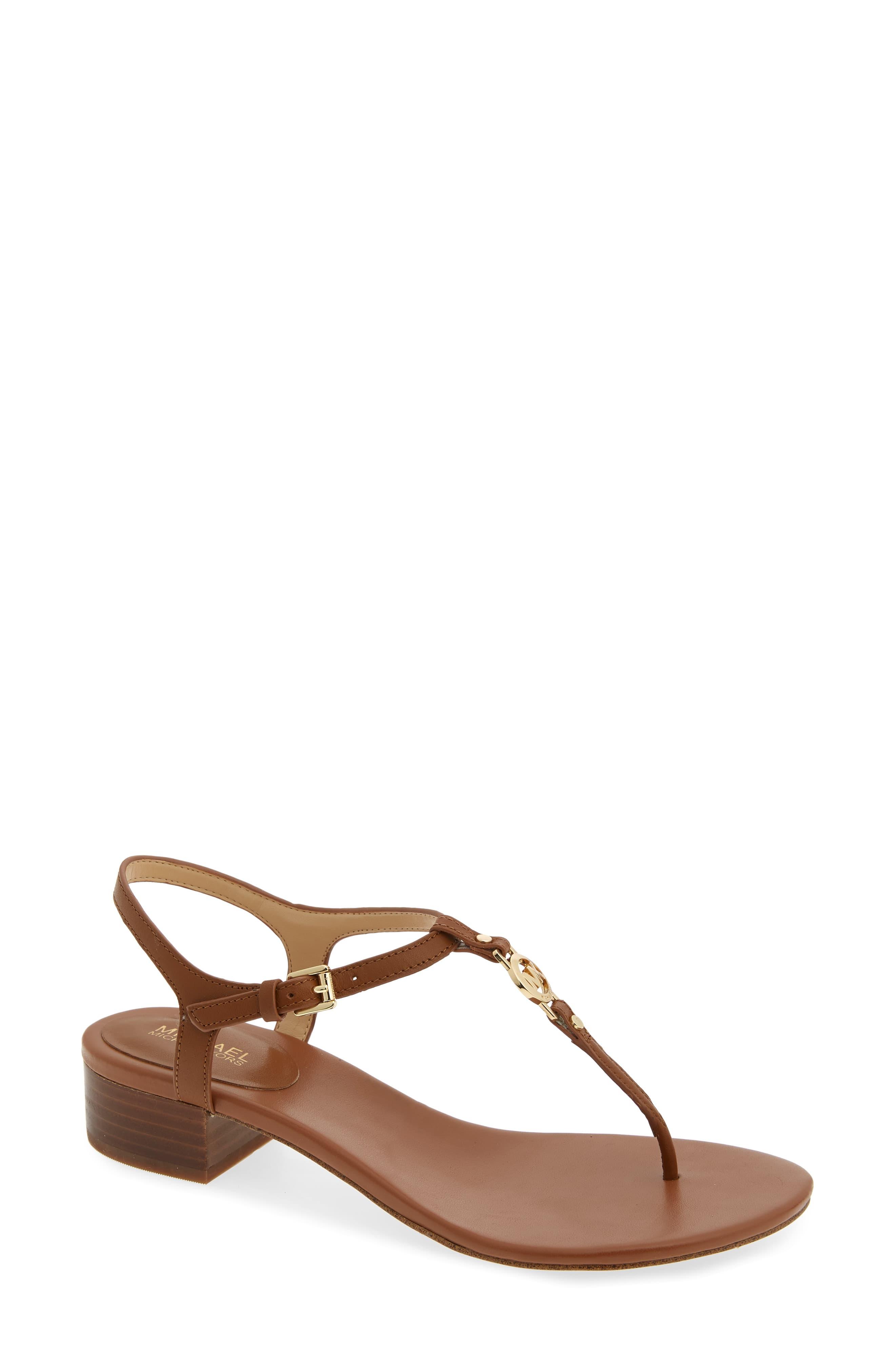 MICHAEL Michael Kors Leather Cayla T-strap Sandal in Brown - Lyst