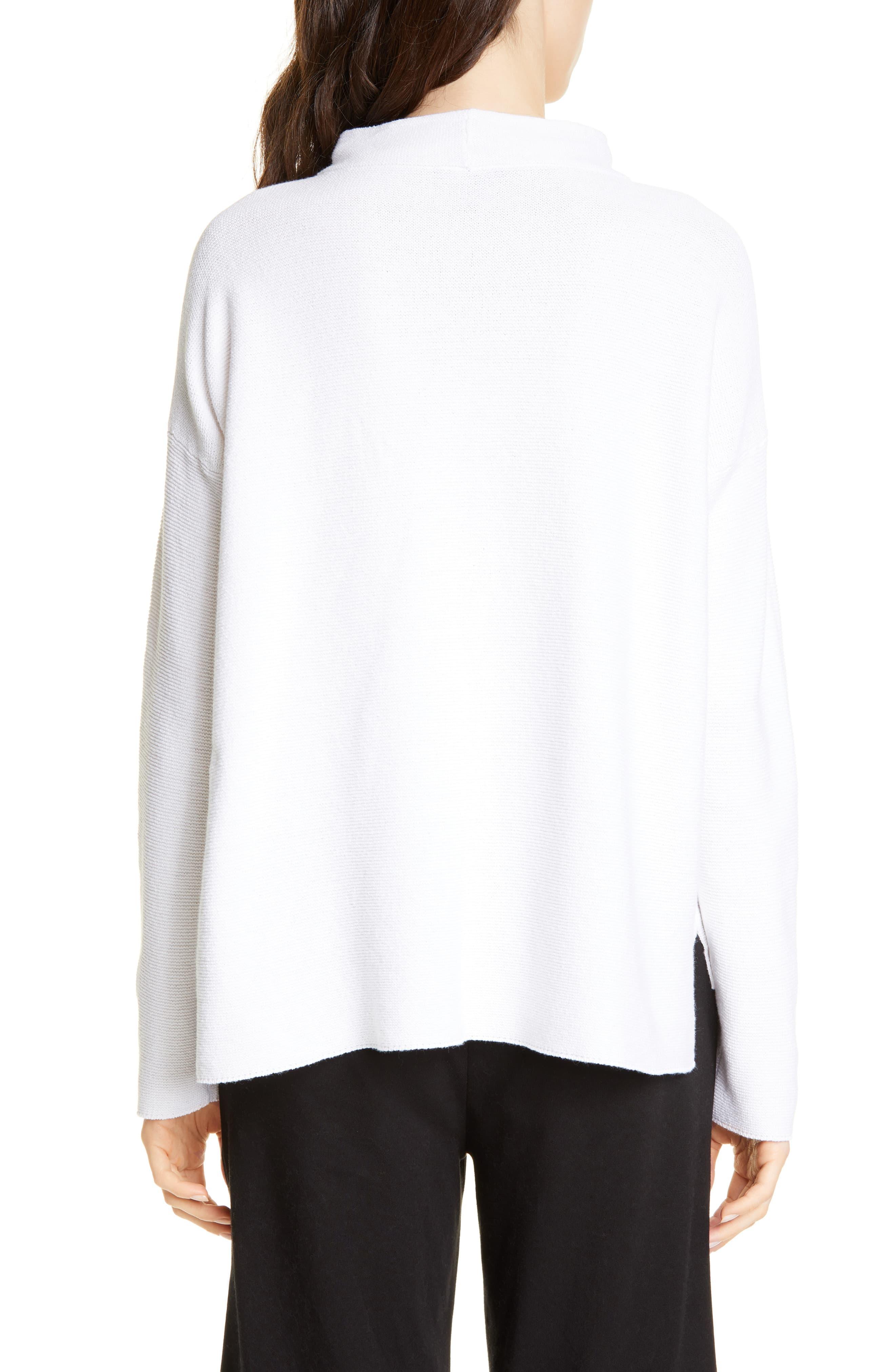Eileen Fisher Funnel Neck Rib Sweater in White - Lyst
